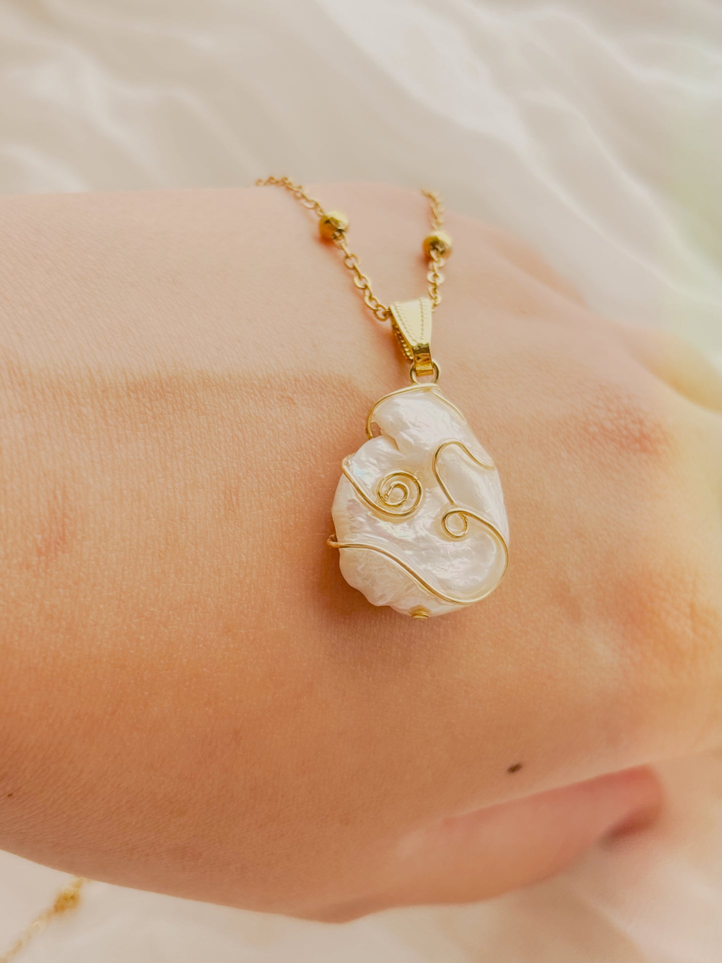 Unique freshwater pearl hand wrapped necklace