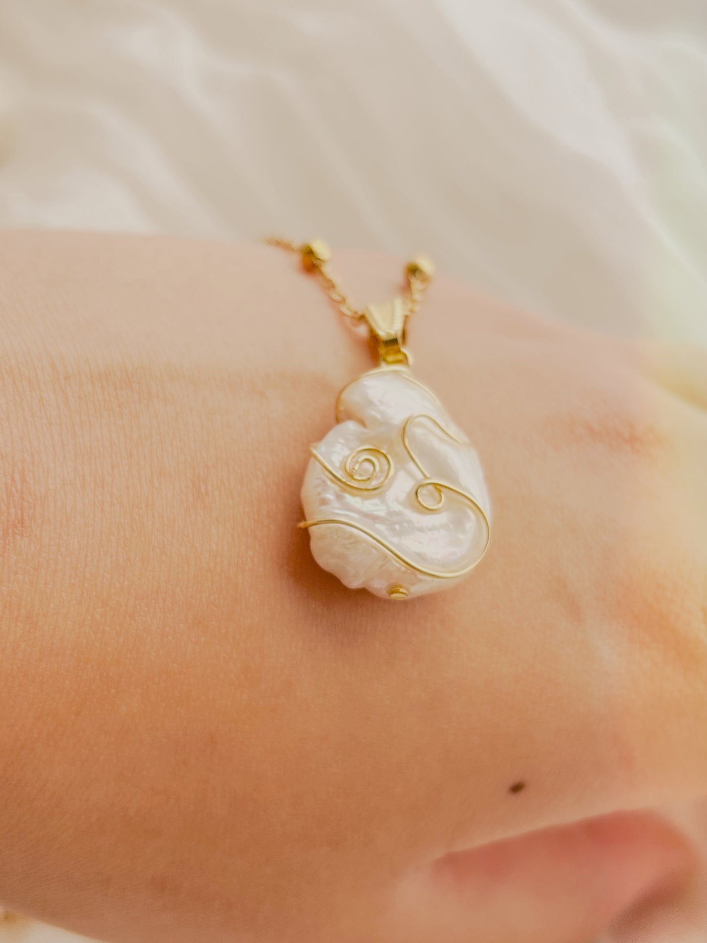 Unique freshwater pearl hand wrapped necklace