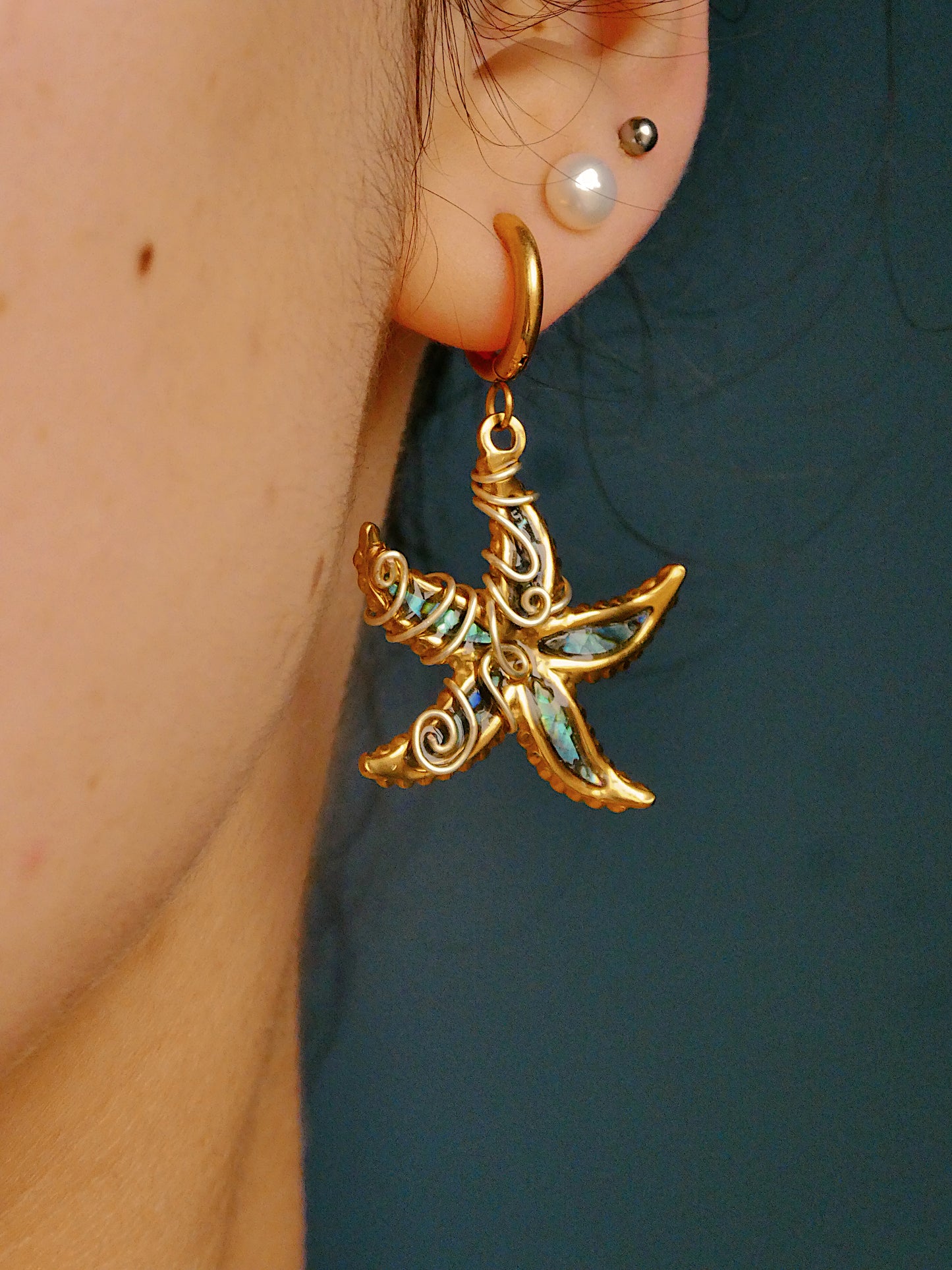 Abalone Starfish earrings | hand wrapped | PVD gold plating | tarnish free | waterproof