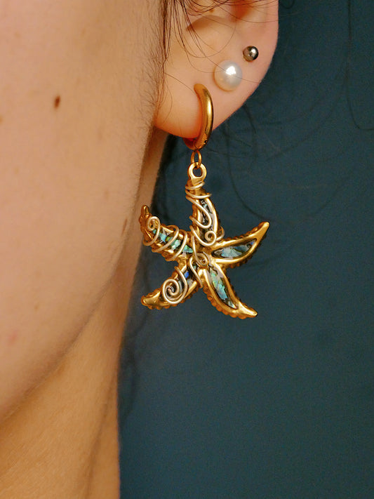 Abalone Starfish earrings | hand wrapped | PVD gold plating | tarnish free | waterproof
