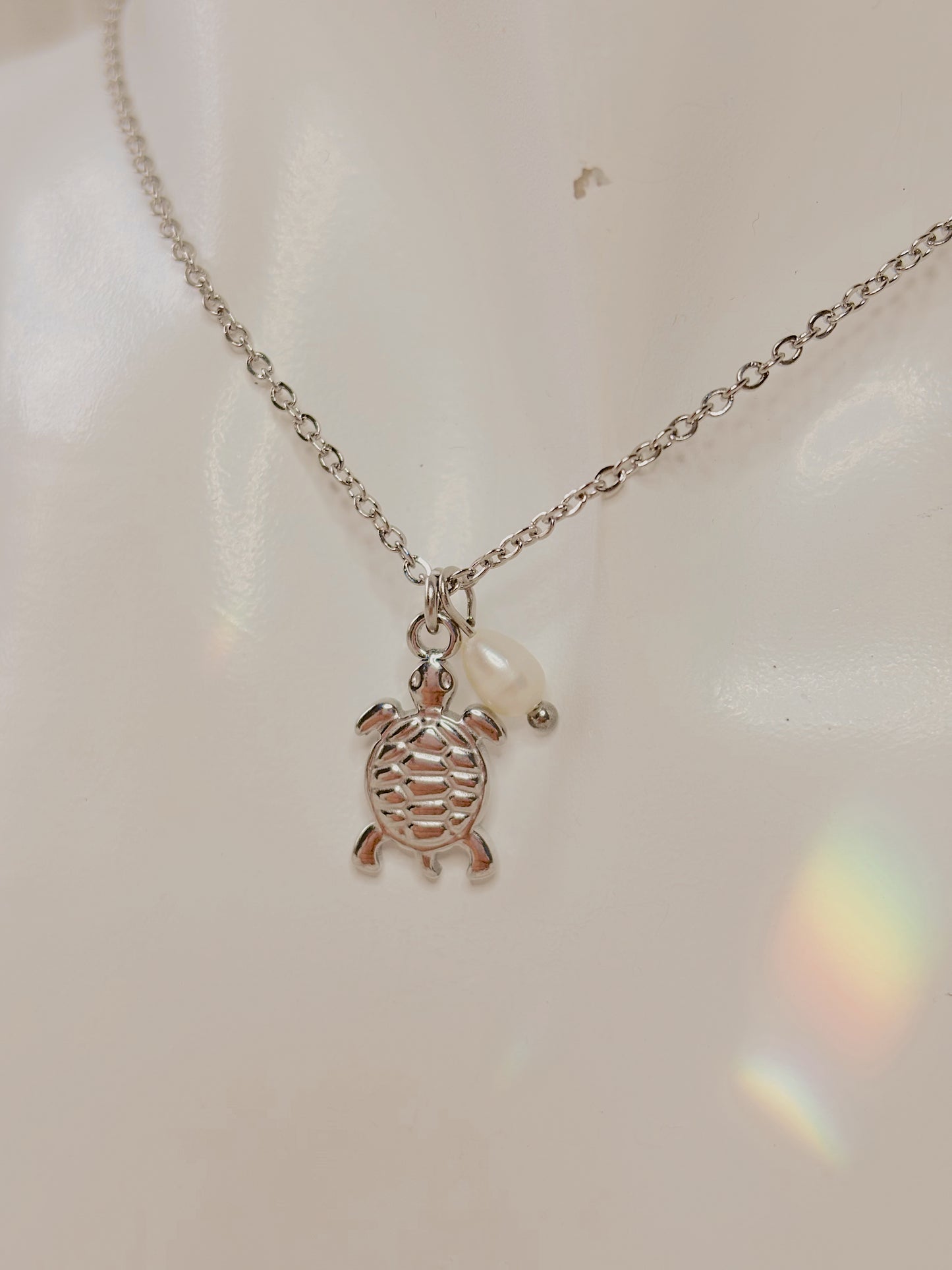 Dainty Turtle & fresh water Pearl necklace