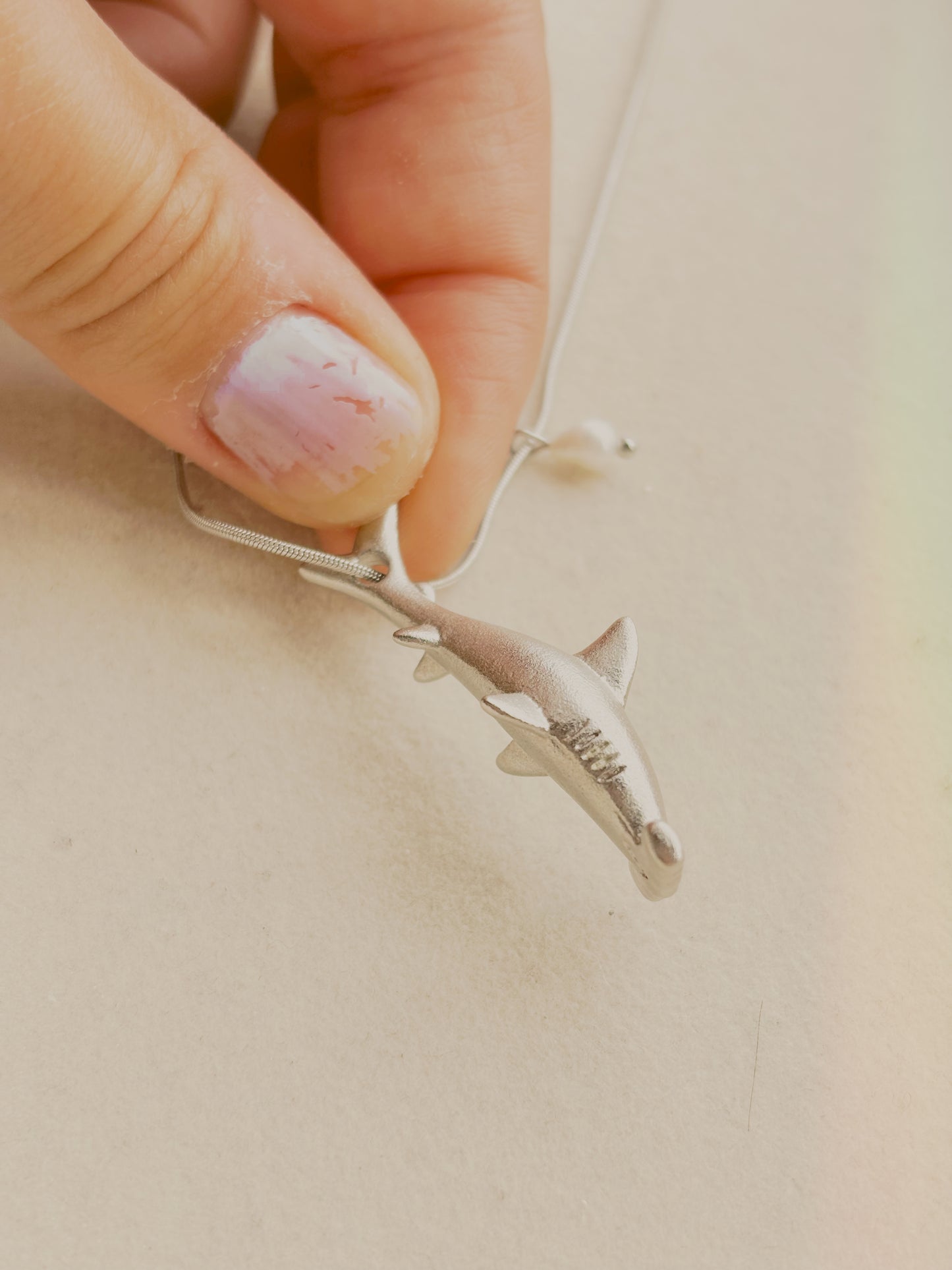 Hammer head shark & fresh water pearl necklace | waterproof | tarnish free