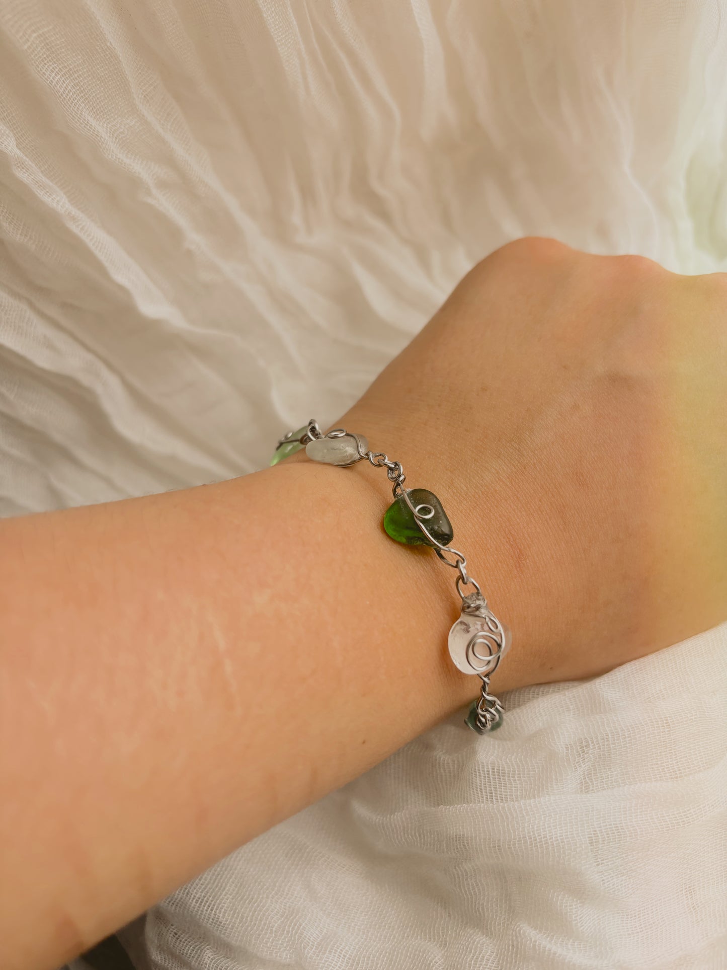 Mermaid Sea Glass Bracelet - Tarnish Free - Gold or Silver - Handmade