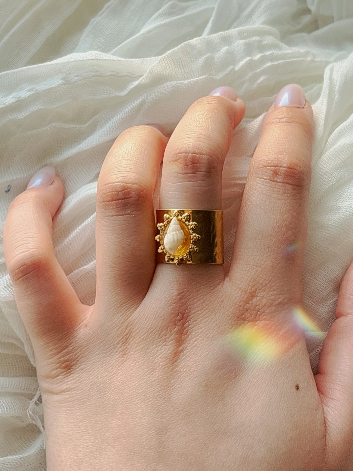 18k Gold natural shell ring tarnish free handmade