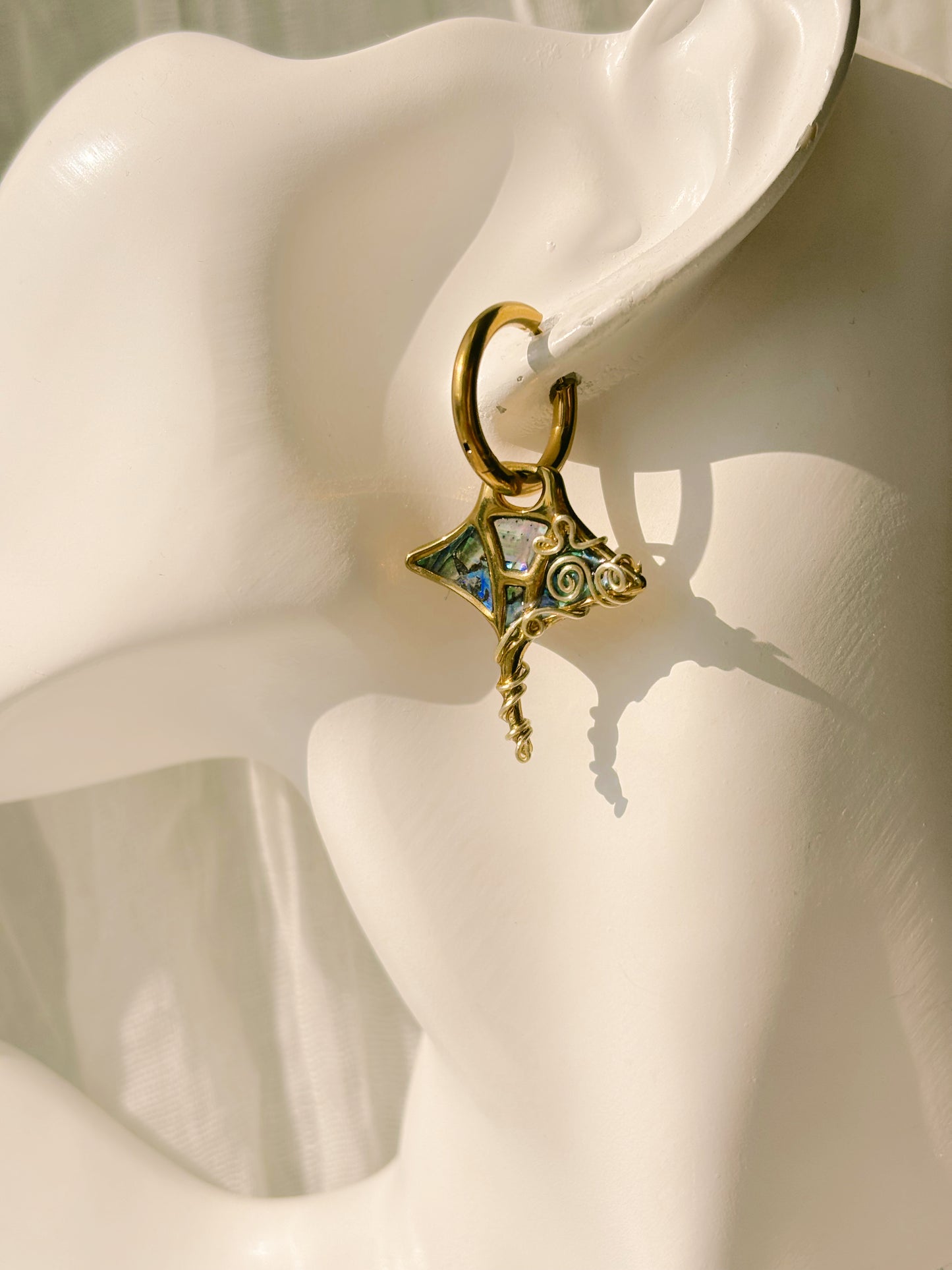 Abalone manta ray earrings
