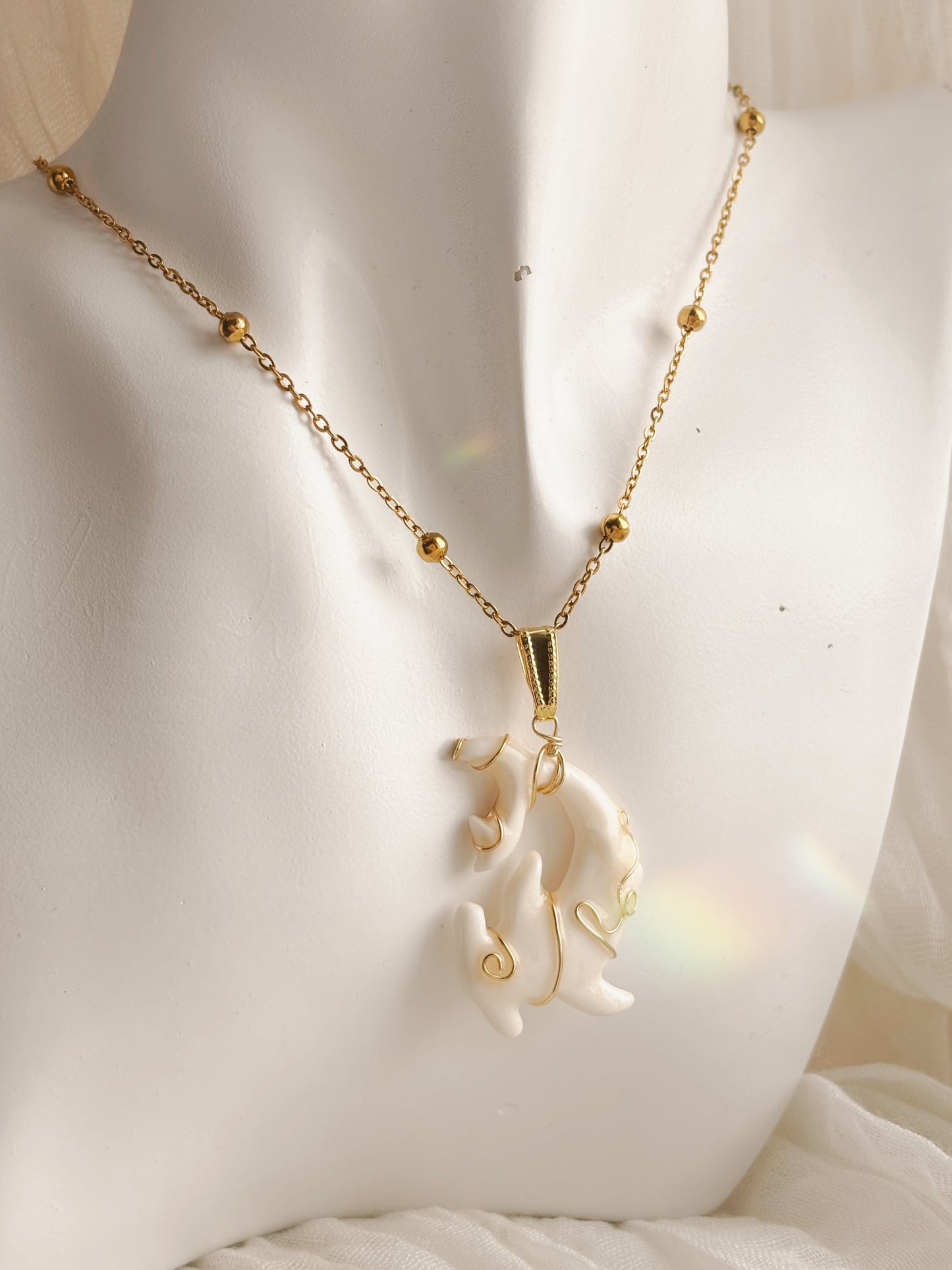 Hand Wrapped bone tooth shark necklace | waterproof | tarnish free | gold & silver