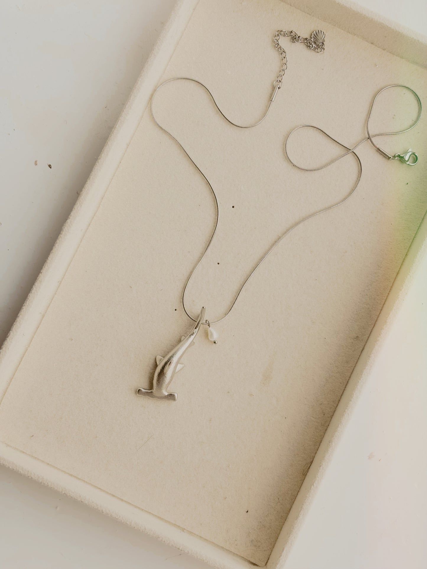 Hammer head shark & fresh water pearl necklace | waterproof | tarnish free