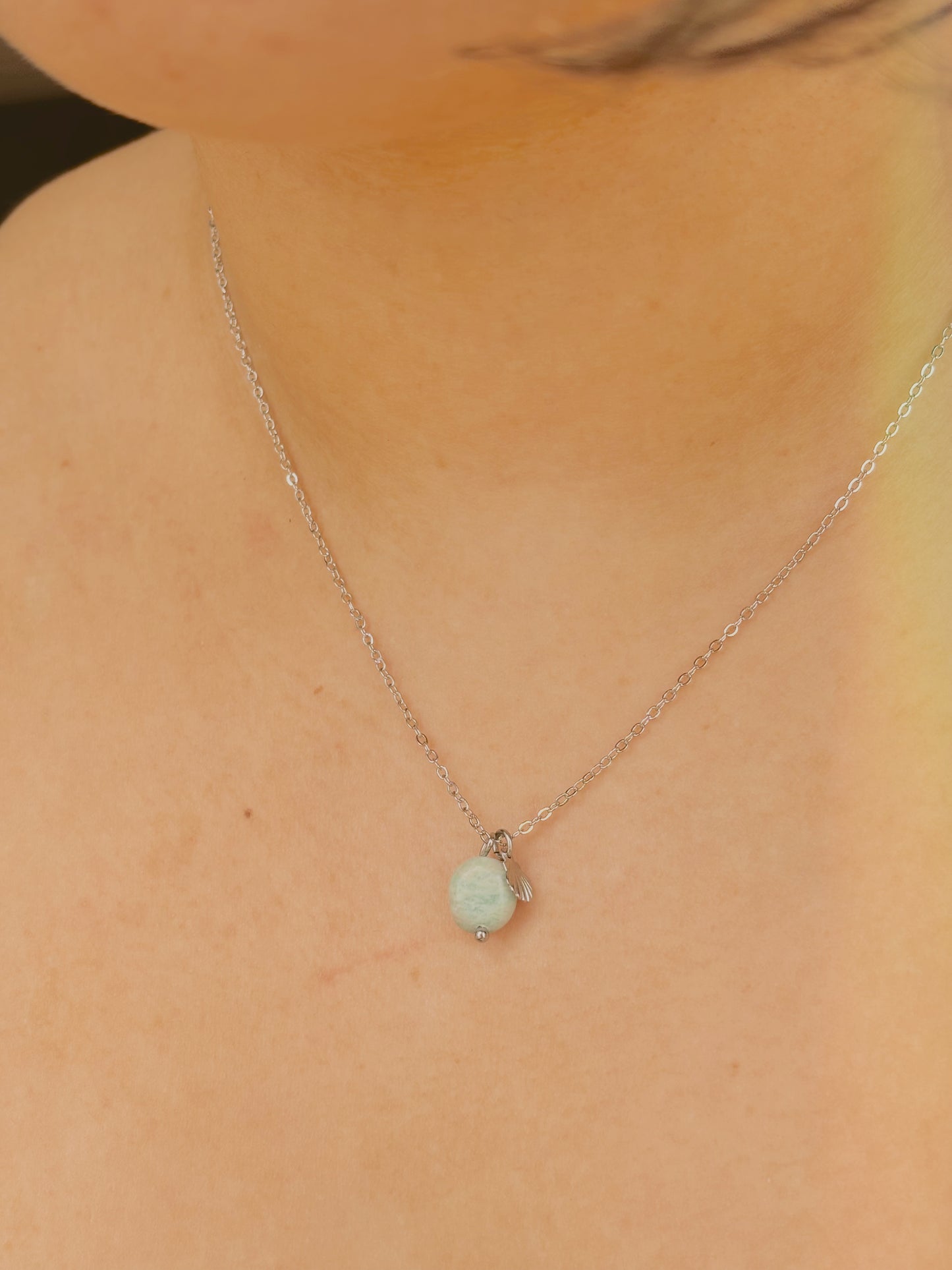 Ocean stone necklace with small shell - tarnish free - gold & silver