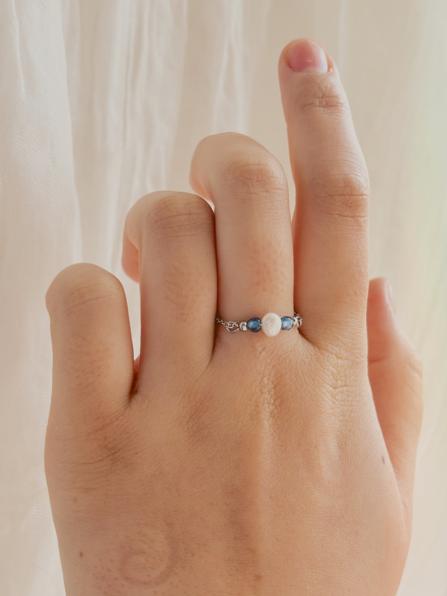 Fresh water pearl & gem stone custom chain ring