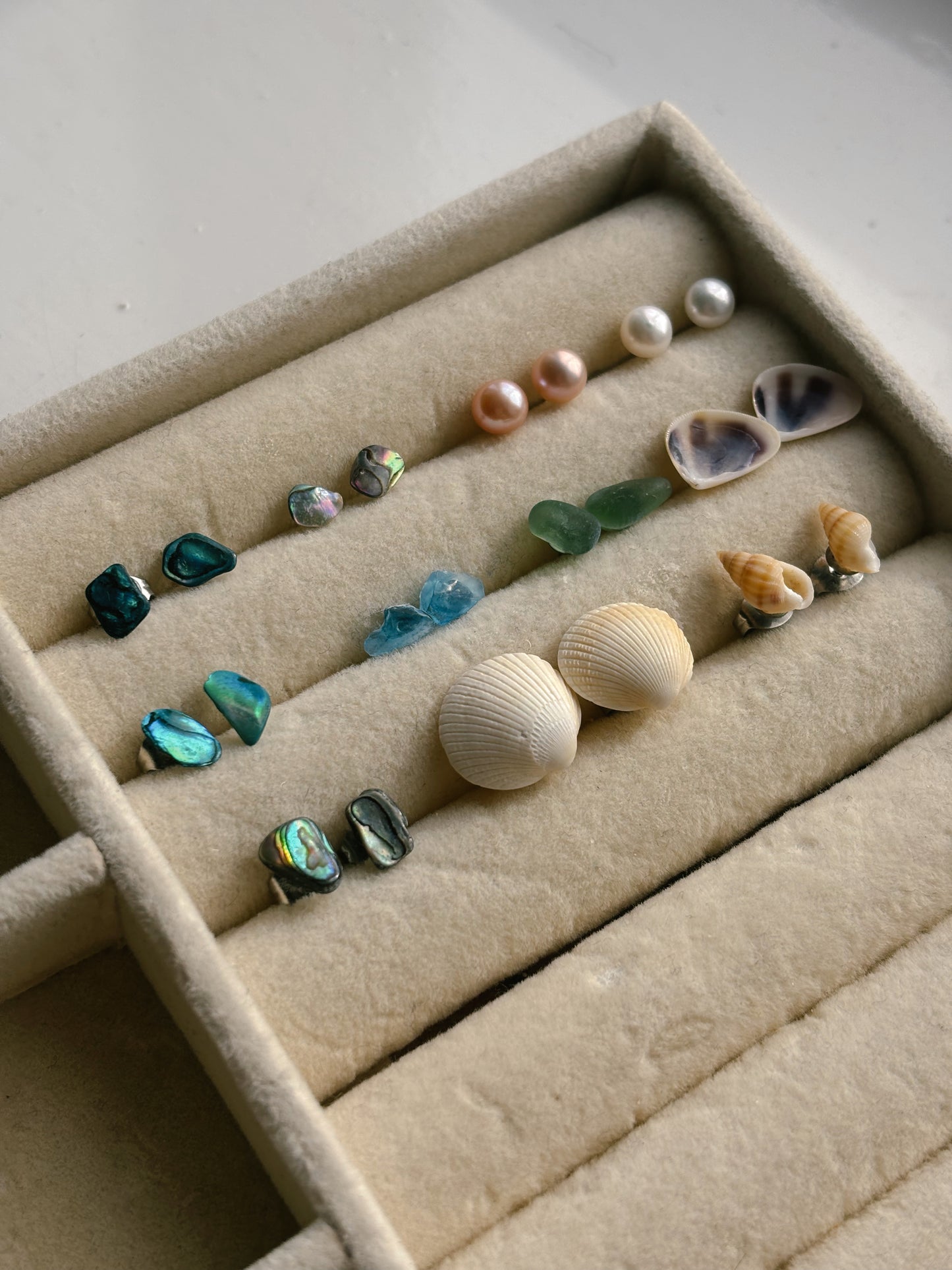 Natural shell & sea glass stud earrings