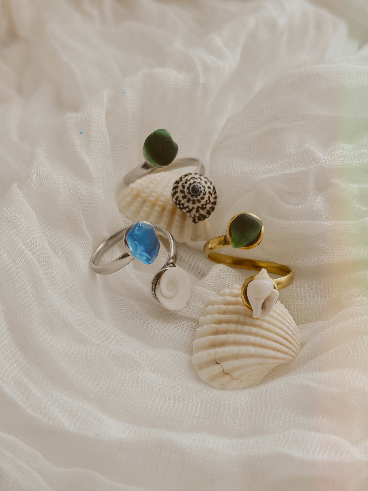 Customisable shell & sea glass rings
