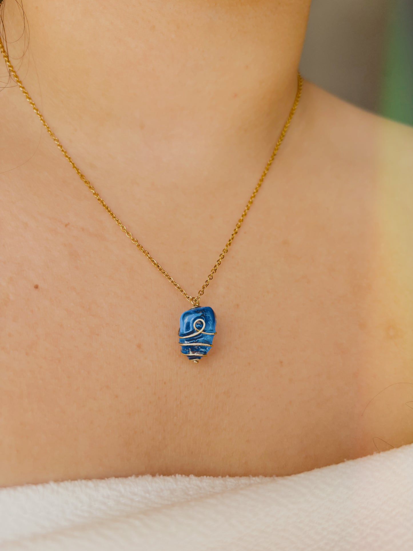 Natural sea glass necklace - handmade and wrapped