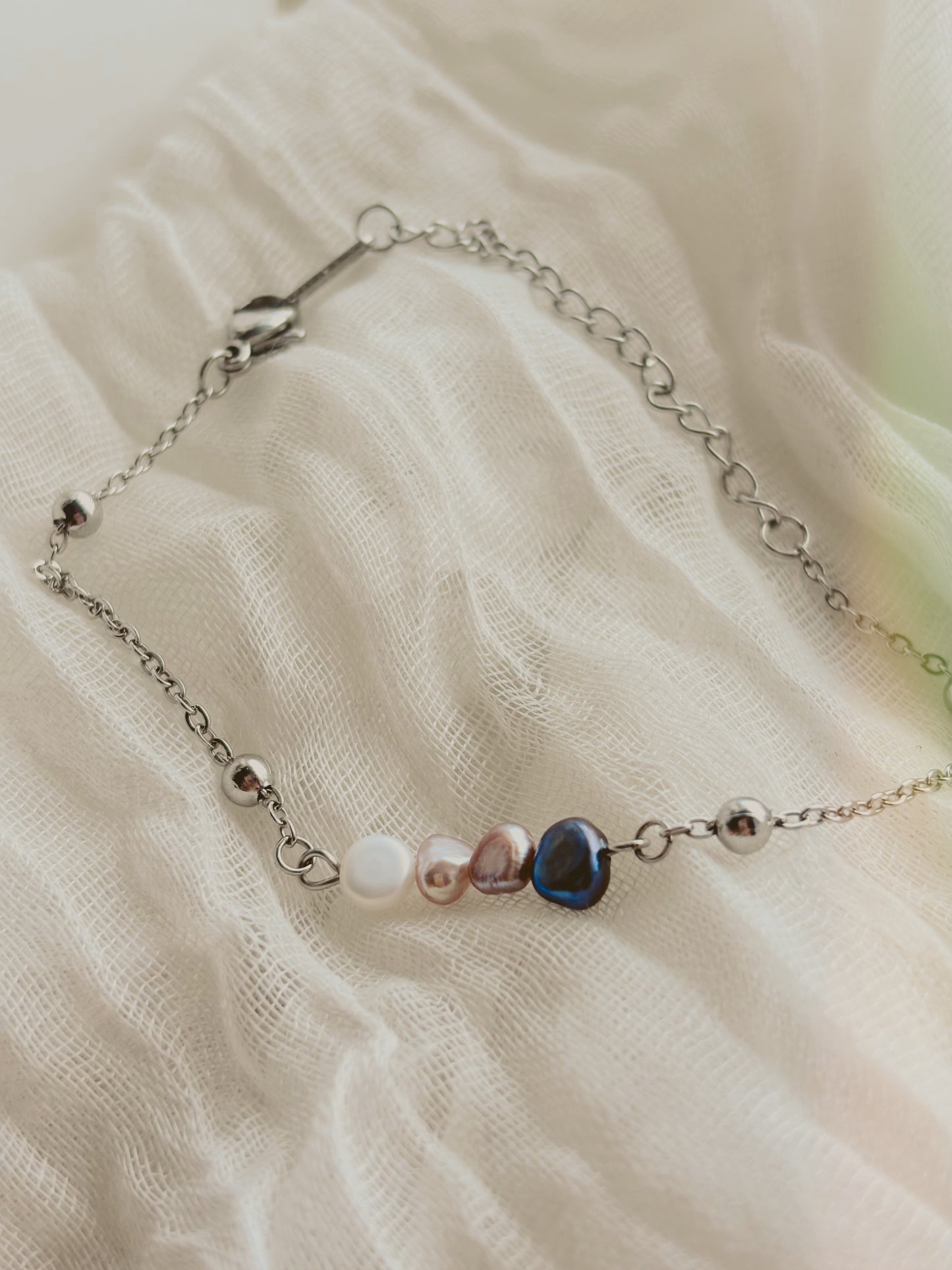 Fresh water mixed colour pearl bracelet - tarnish free - gold or silver