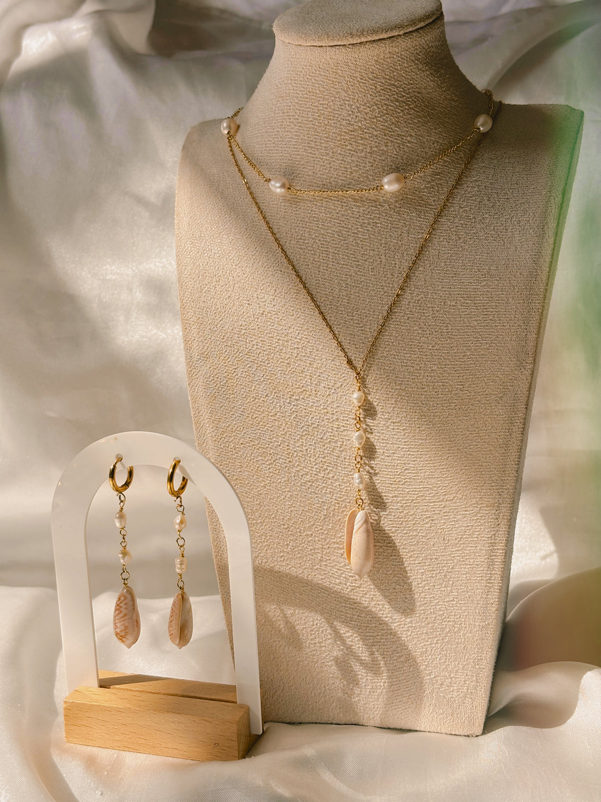 Customisable Seashell & Pearl | earrings & necklace set