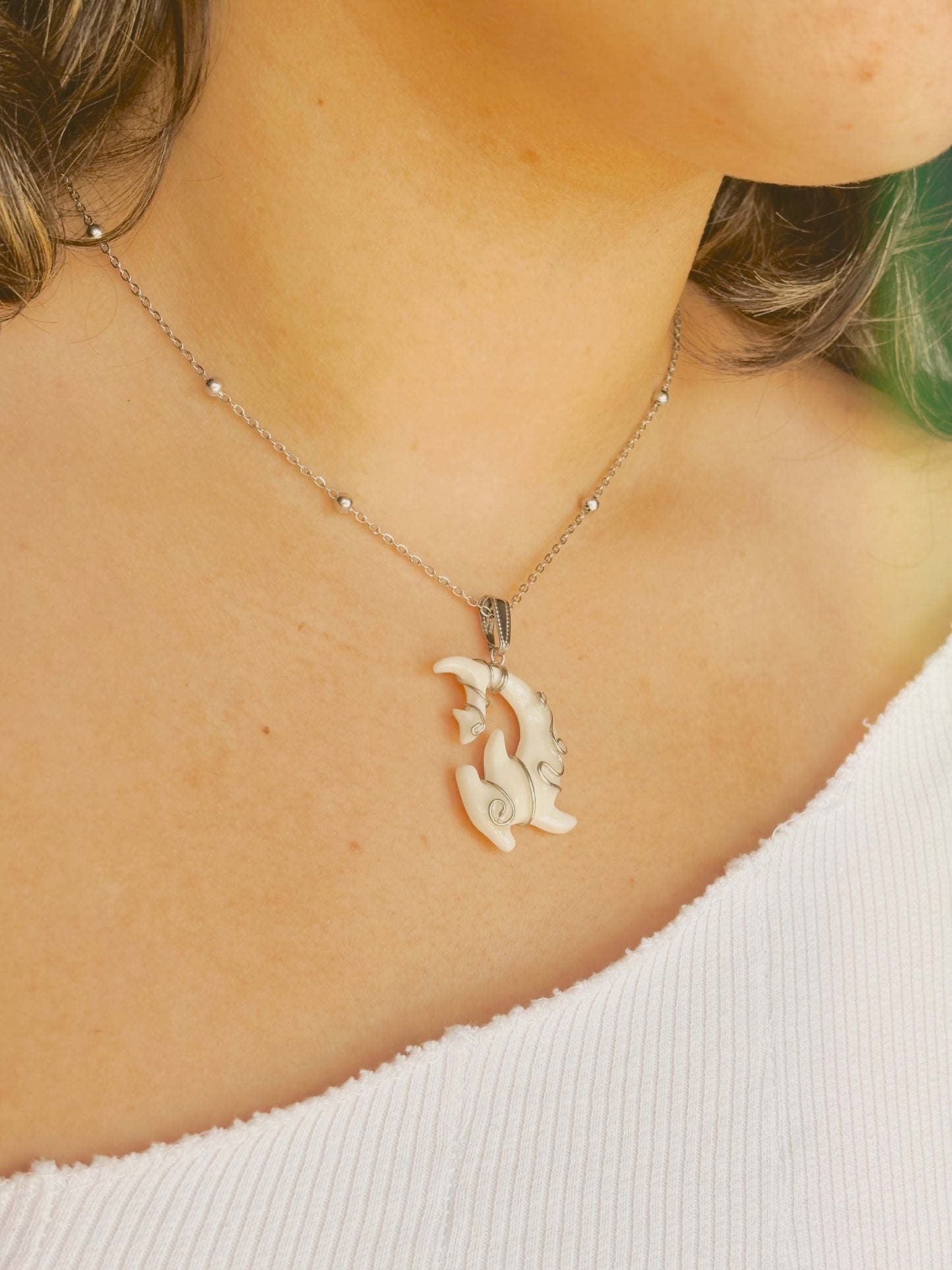Hand Wrapped bone tooth shark necklace | waterproof | tarnish free | gold & silver