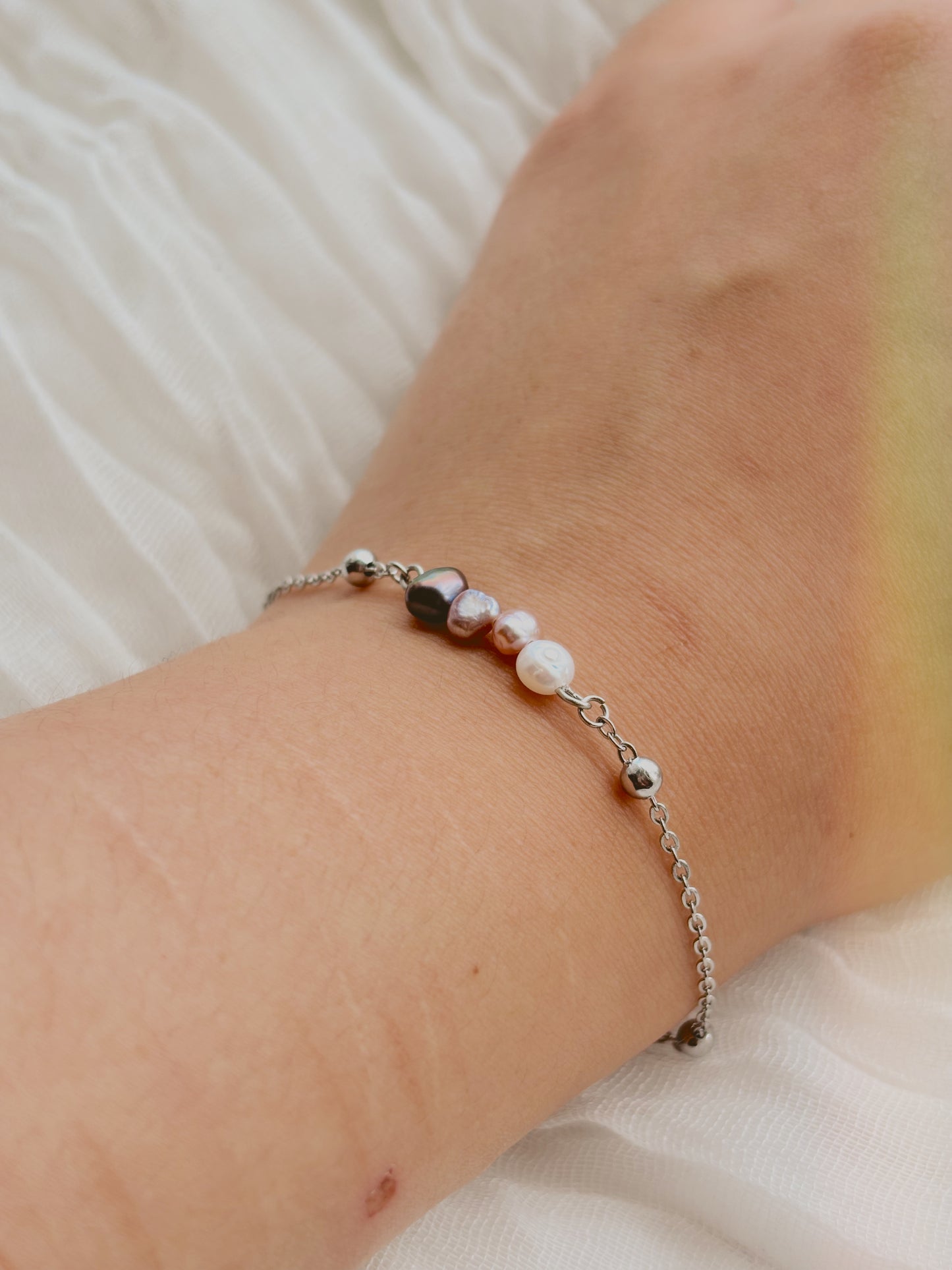 Fresh water mixed colour pearl bracelet - tarnish free - gold or silver