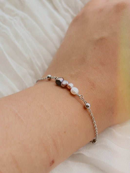 Fresh water mixed colour pearl bracelet - tarnish free - gold or silver