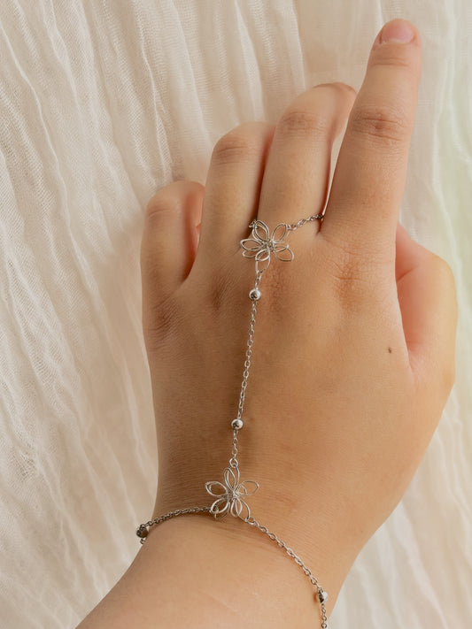 Handmade flower hand chain - tarnish free - gold or silver