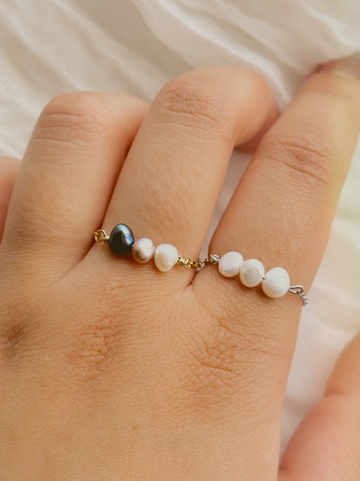 Fresh water pearl Ajustable chain ring