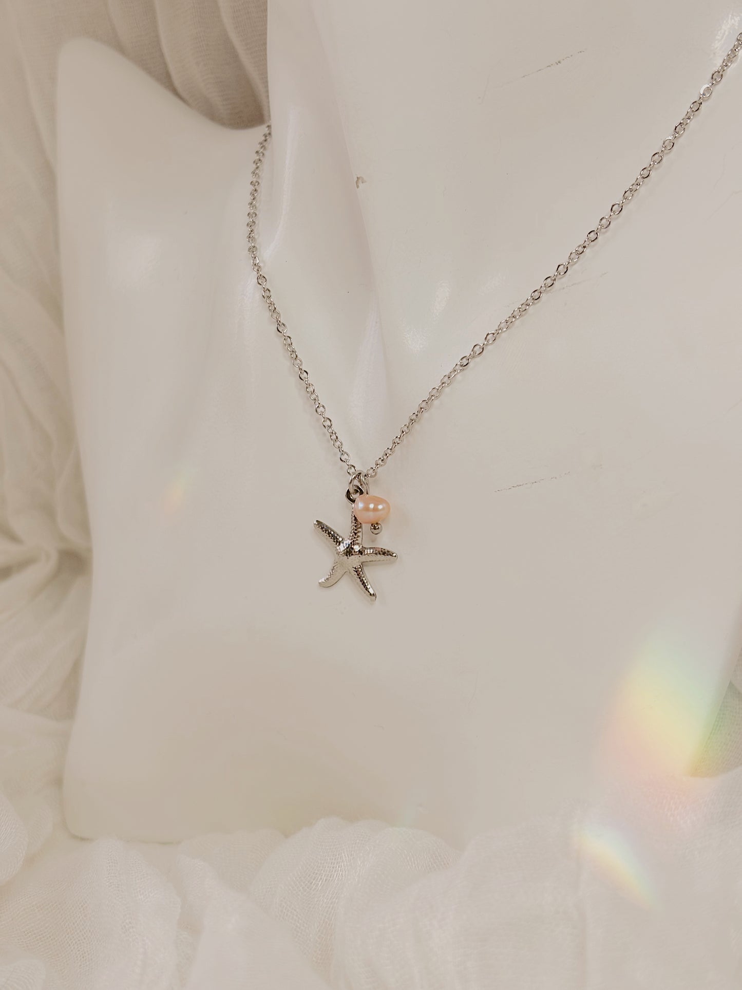 Starfish and pink fresh water pearl necklace