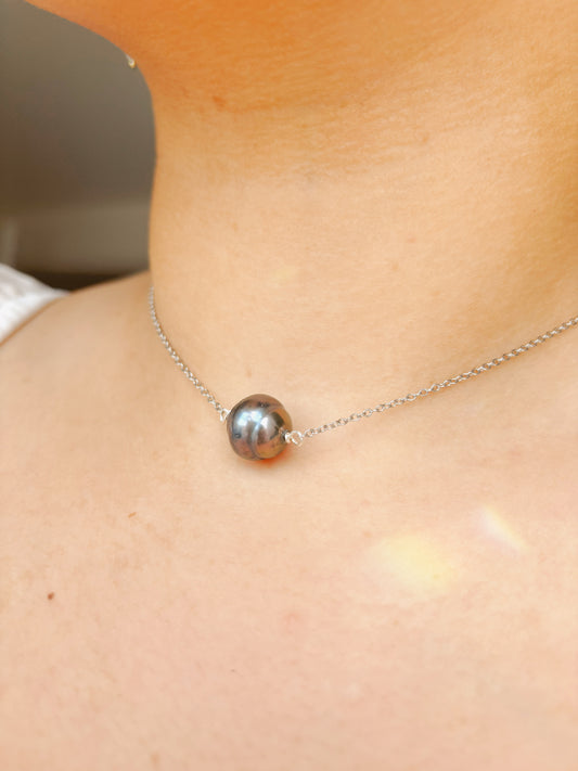 Freshwater dark pearl chocker tarnish free handmade - inspired by Lilo and Stitch
