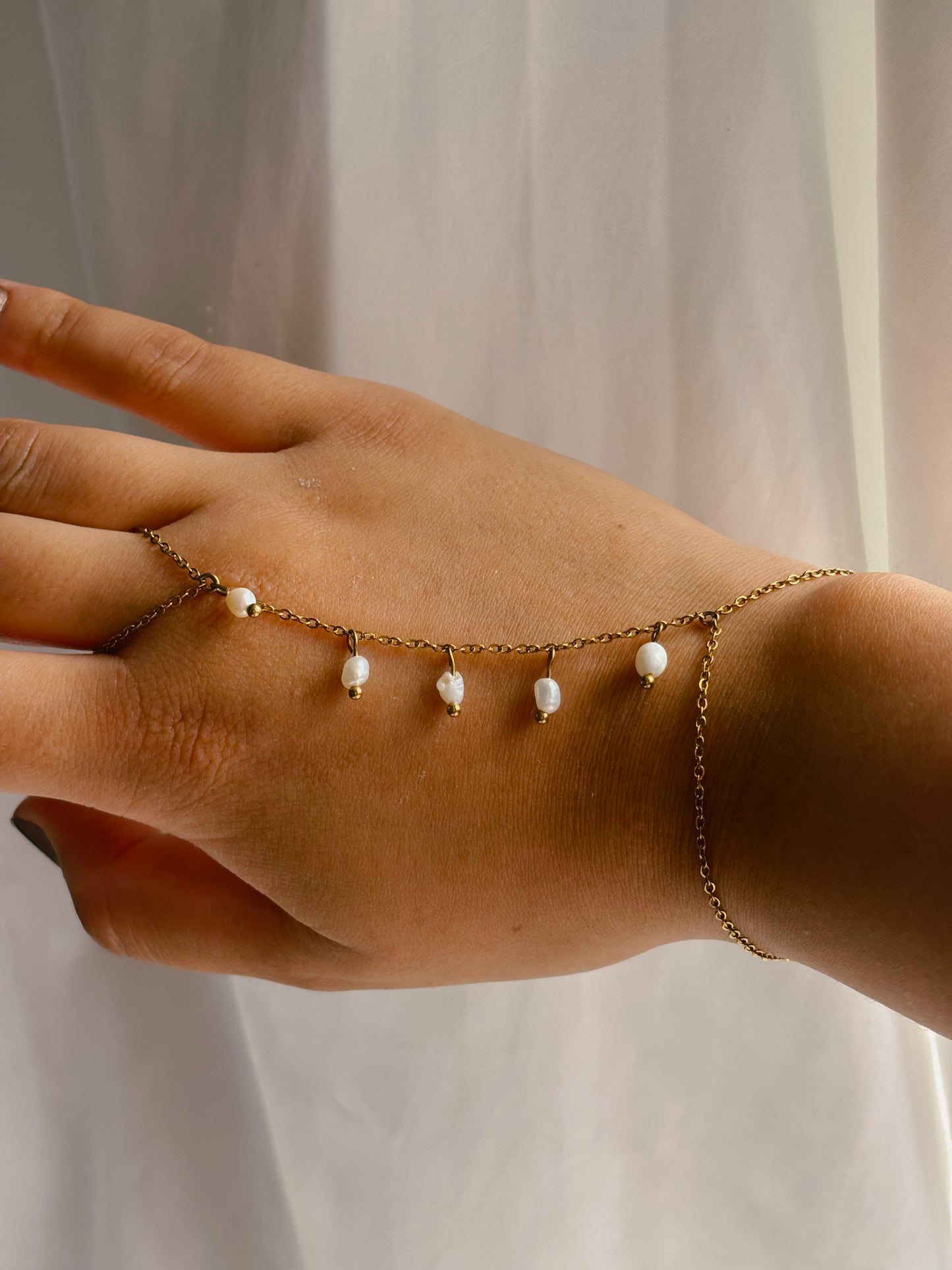 Hanging pearl hand chain | real pearls | waterproof | tarnish free | handmade