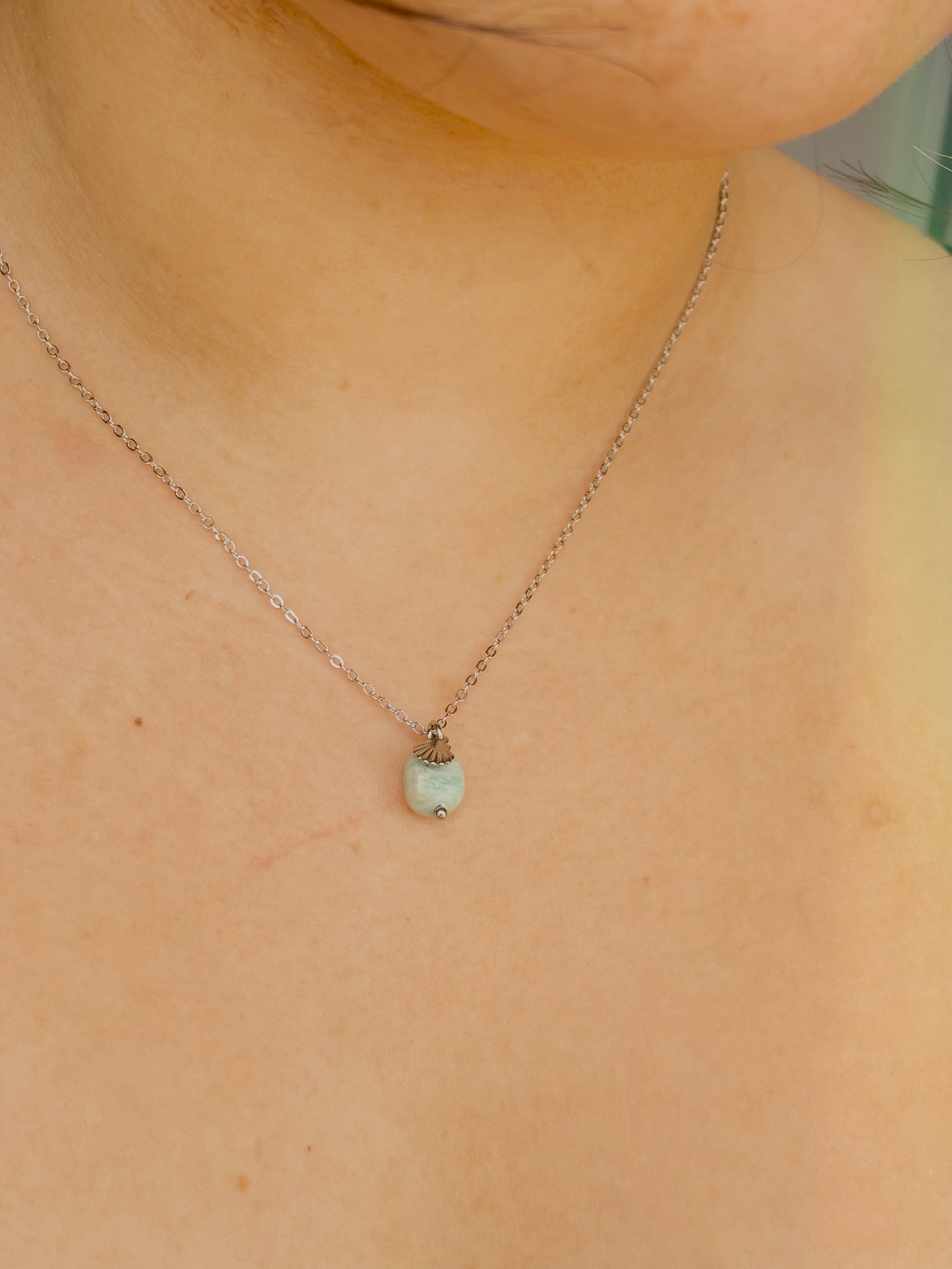 Ocean stone necklace with small shell - tarnish free - gold & silver