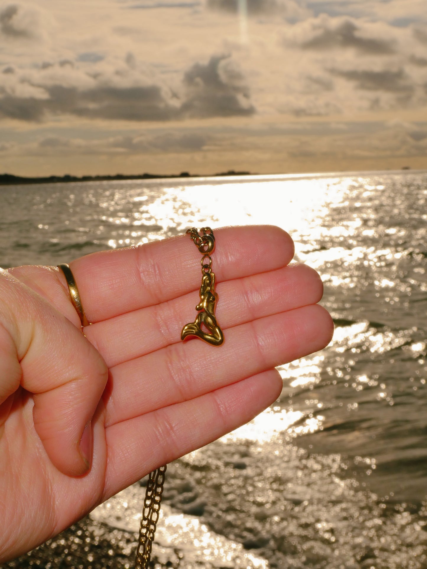 Gold 3D Mermaid necklace with custom chain