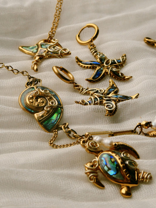 Wrapped abalone pendant necklace & earrings