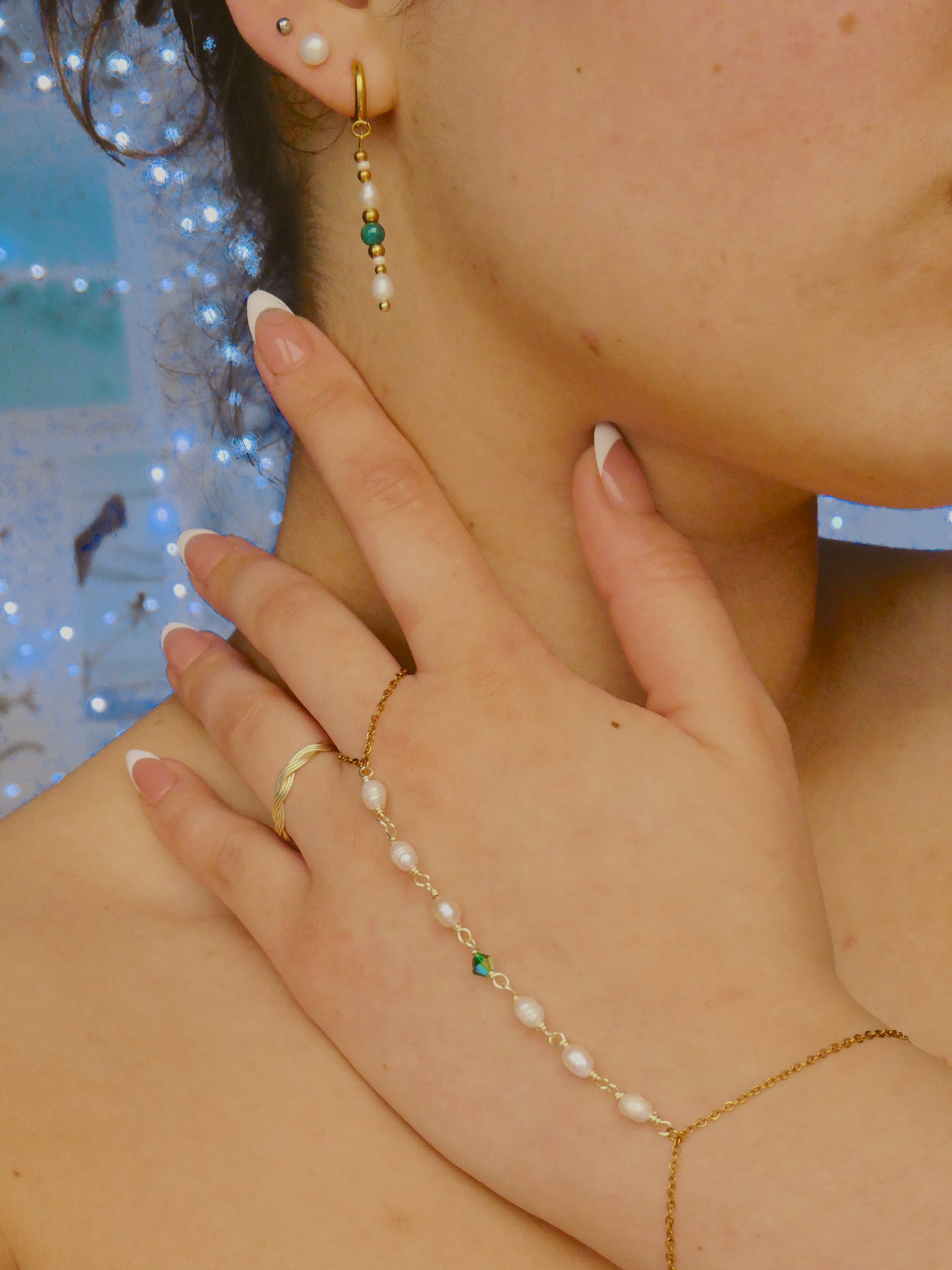 Custom pearl and gem hand chain