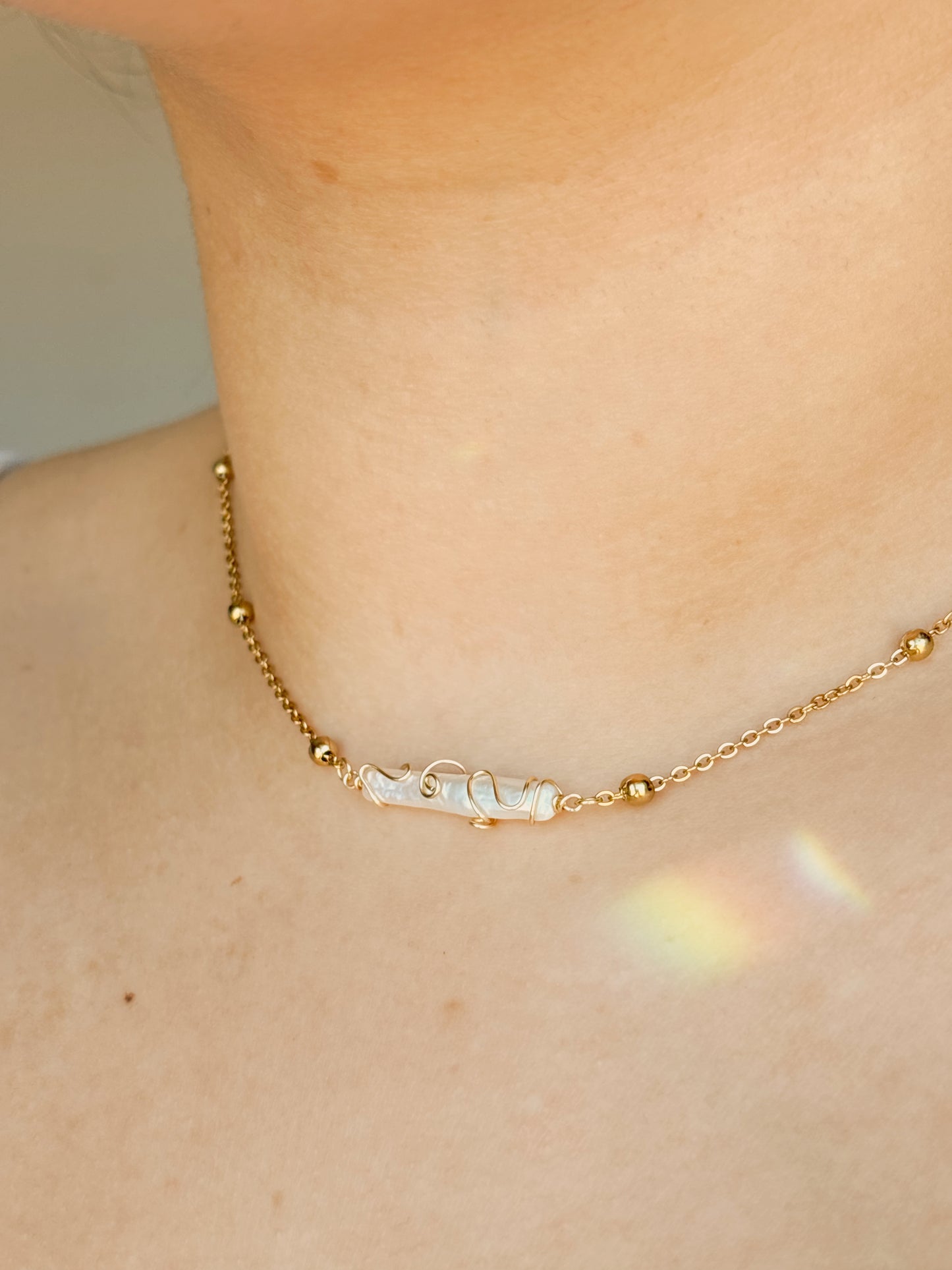 Unique freshwater pearl hand wrapped necklace