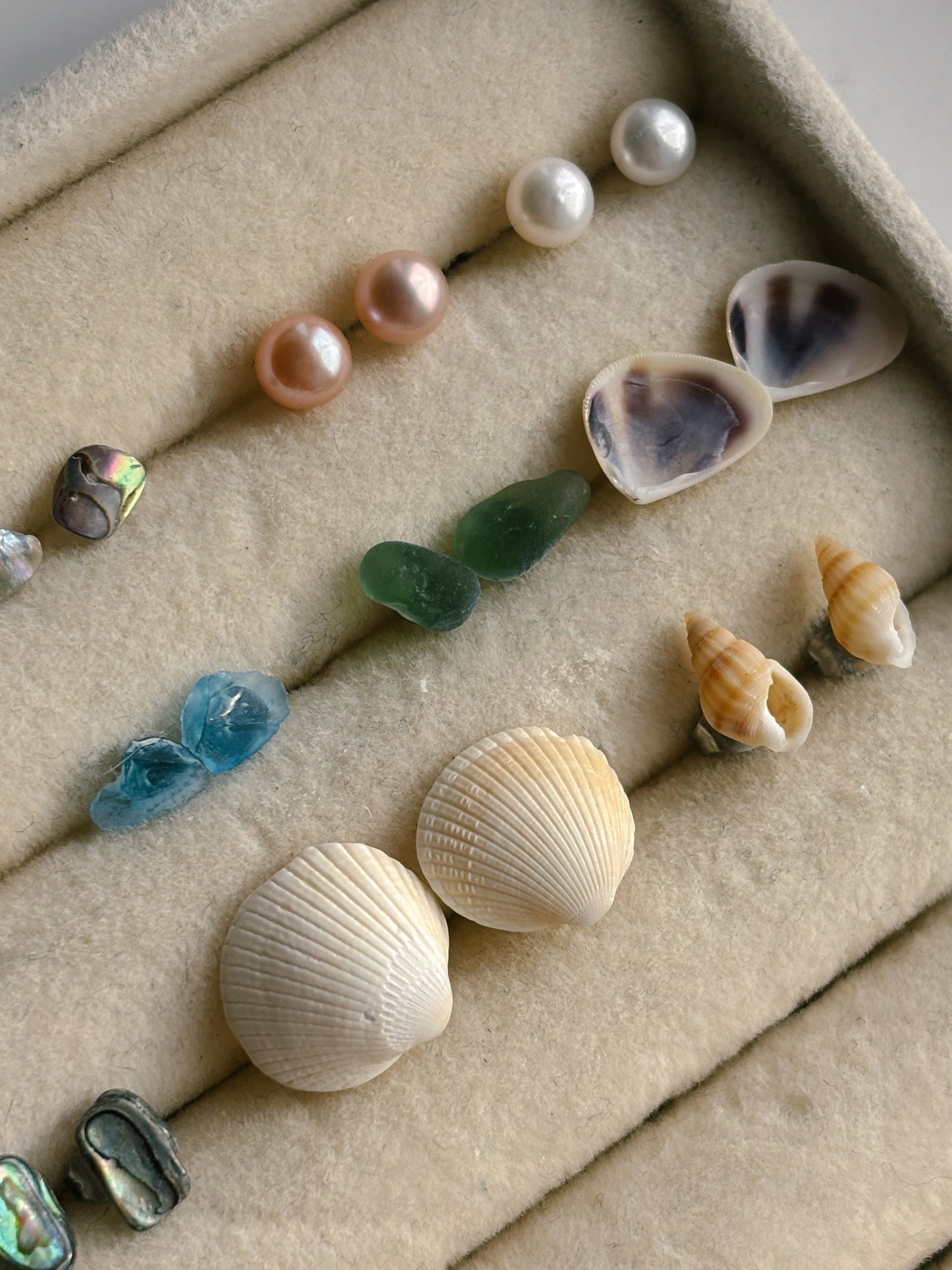 Natural shell & sea glass stud earrings