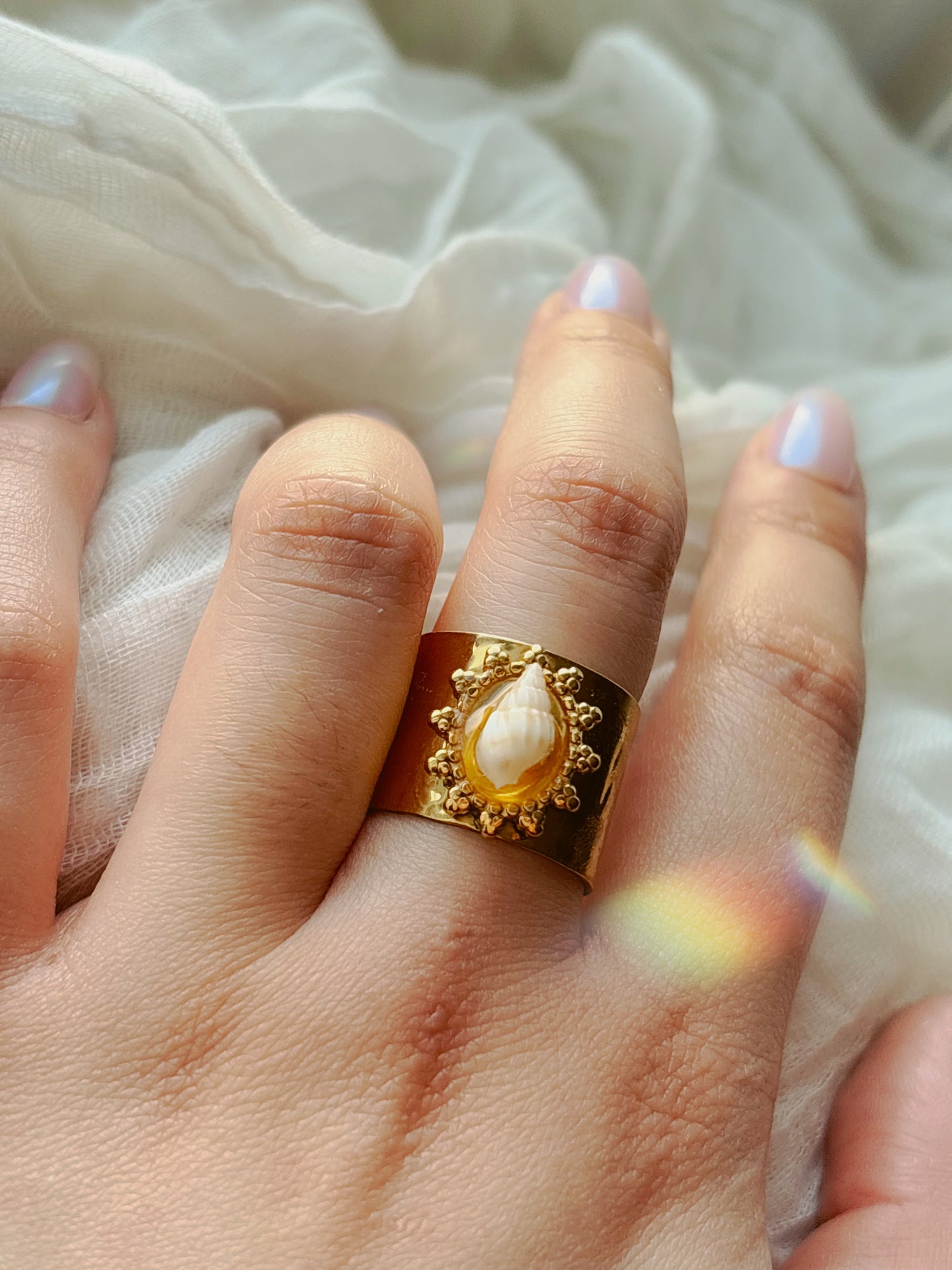 18k Gold natural shell ring tarnish free handmade