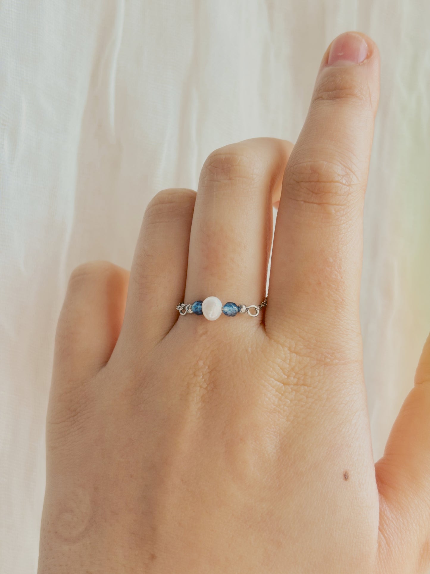 Fresh water pearl & gem stone custom chain ring