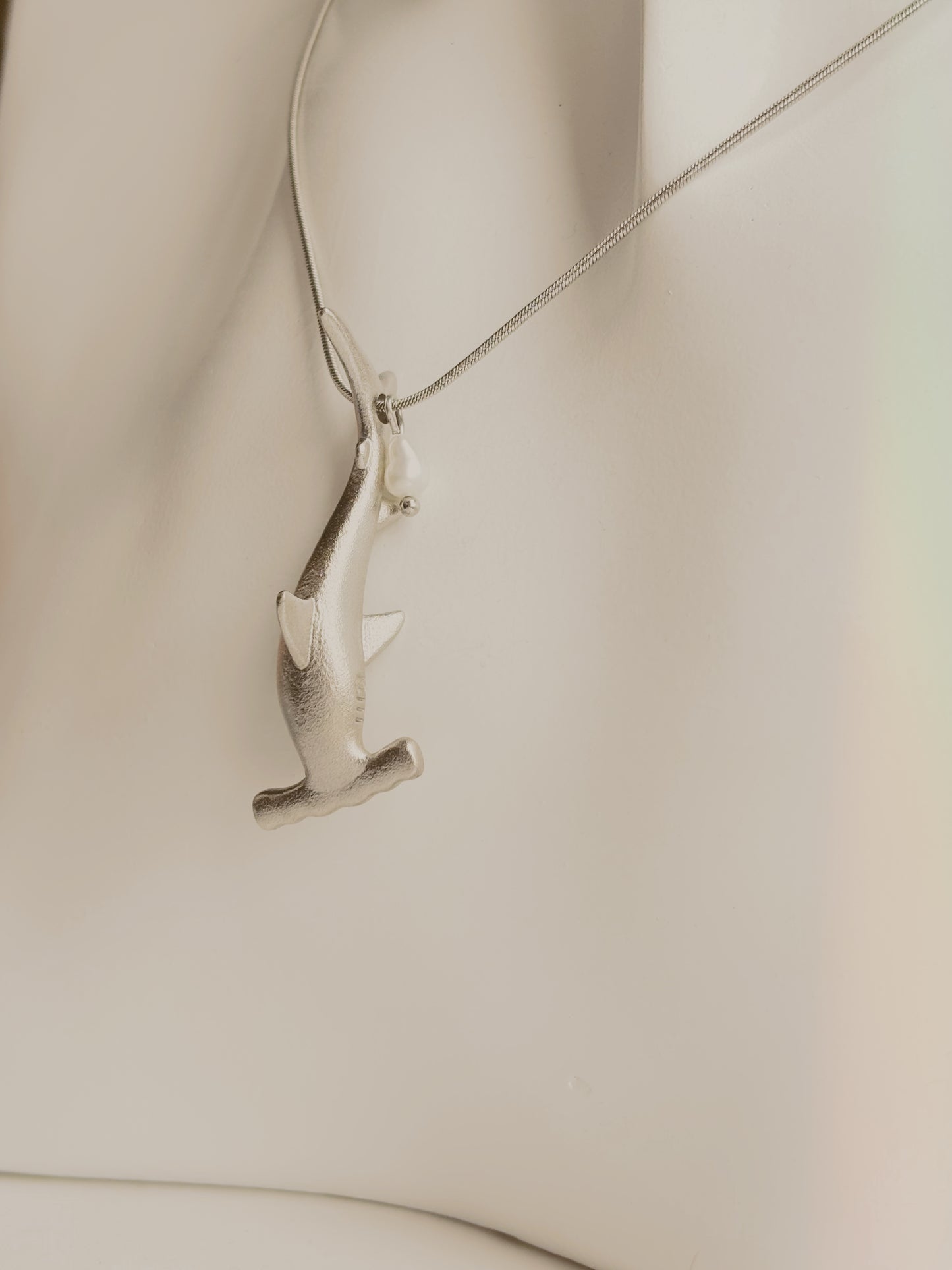 Hammer head shark & fresh water pearl necklace | waterproof | tarnish free