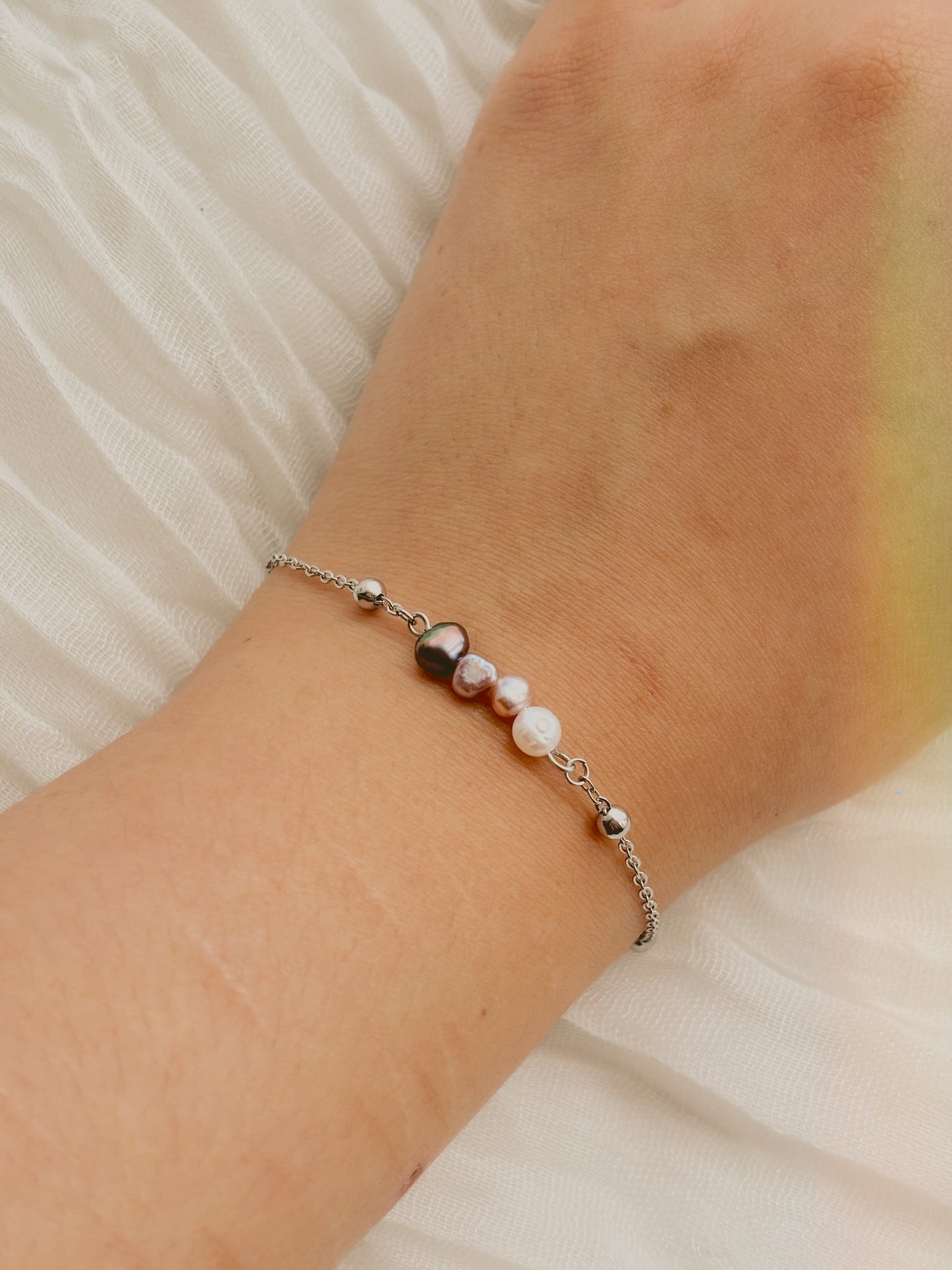 Fresh water mixed colour pearl bracelet - tarnish free - gold or silver