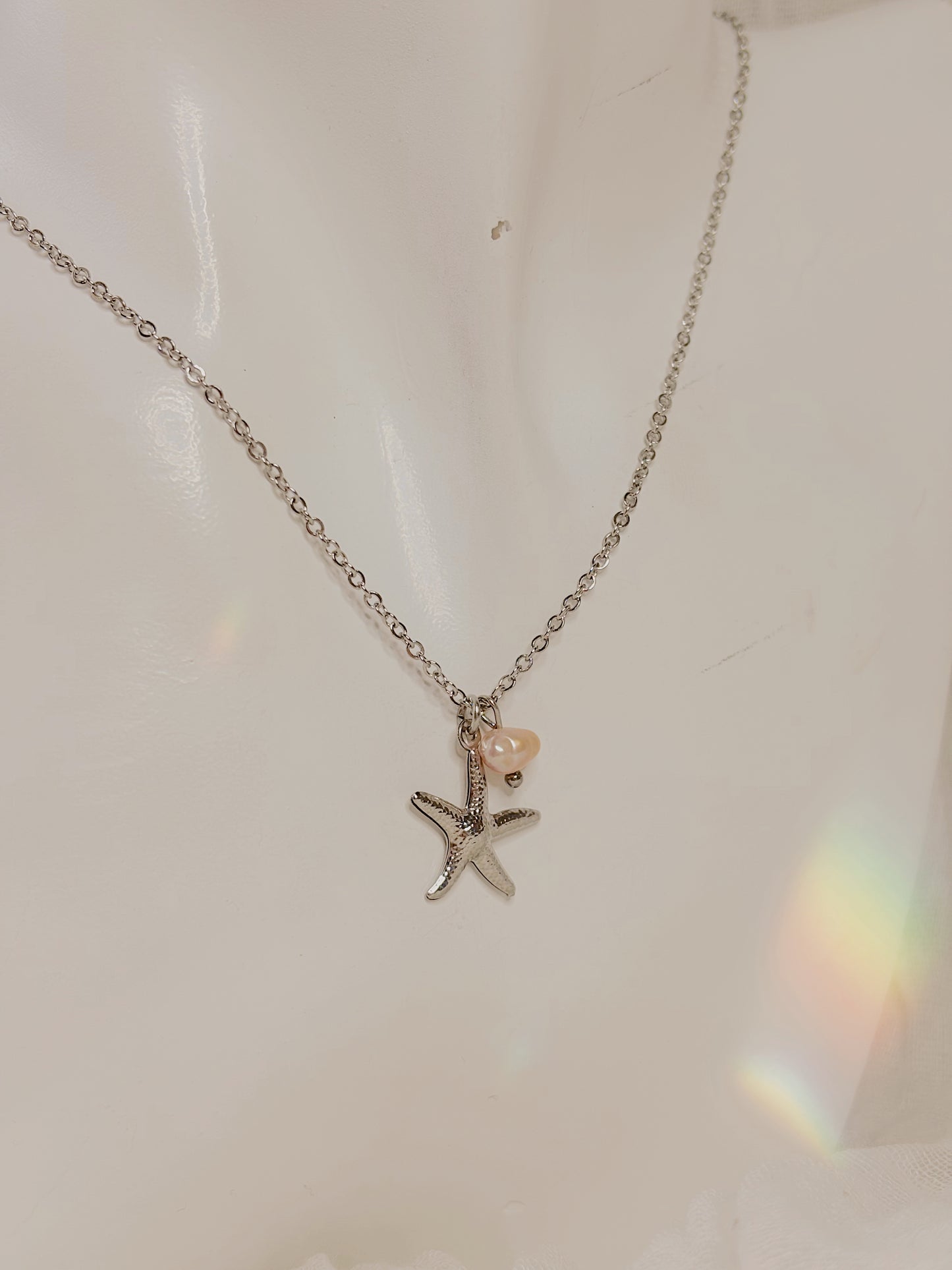 Starfish and pink fresh water pearl necklace