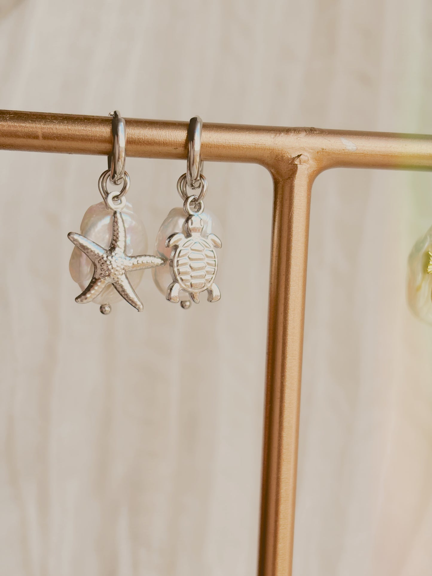 Real fresh water pearl earrings with customisable ocean pendants - tarnish free - gold and silver