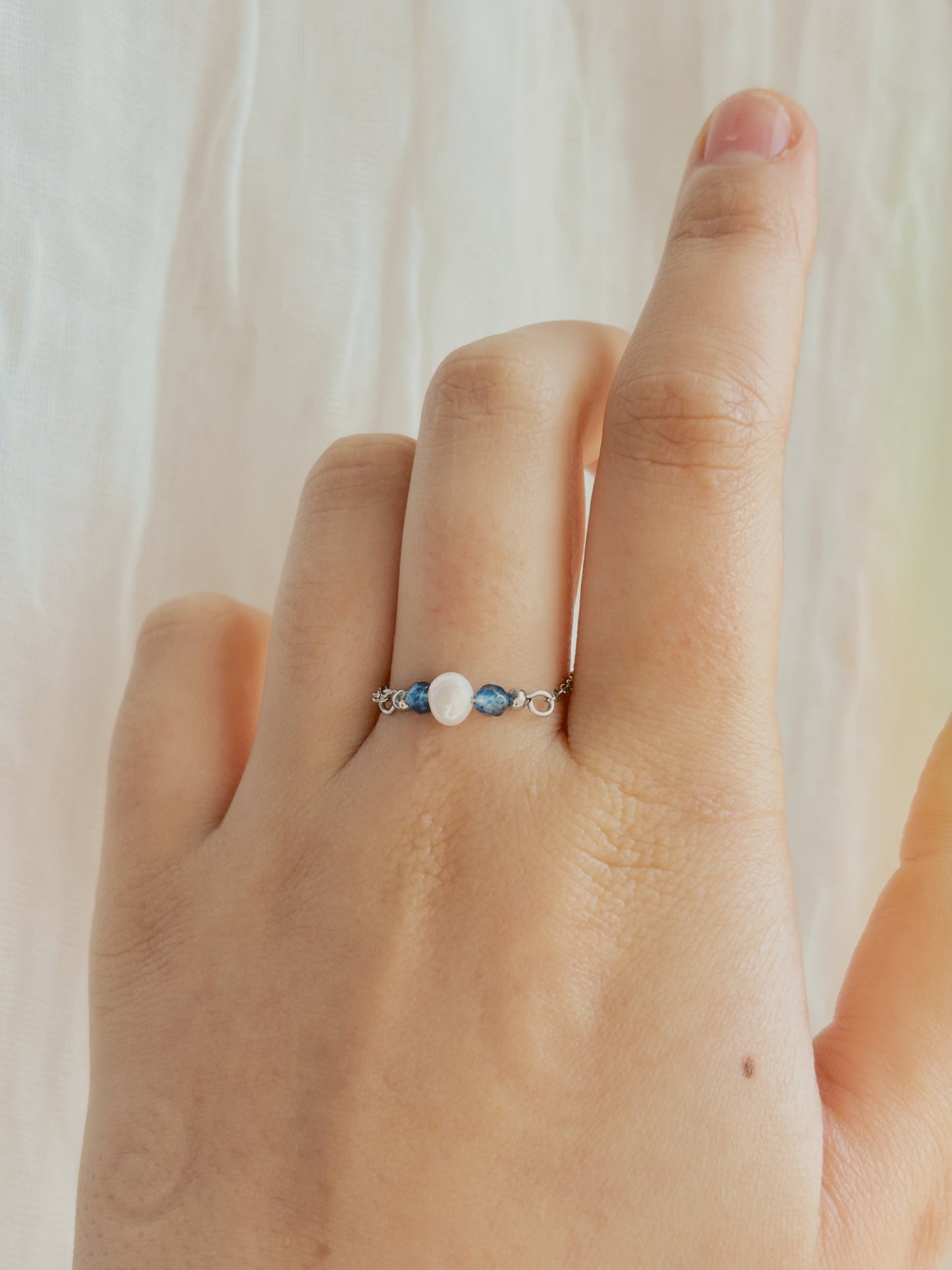 Fresh water pearl & gem stone custom chain ring