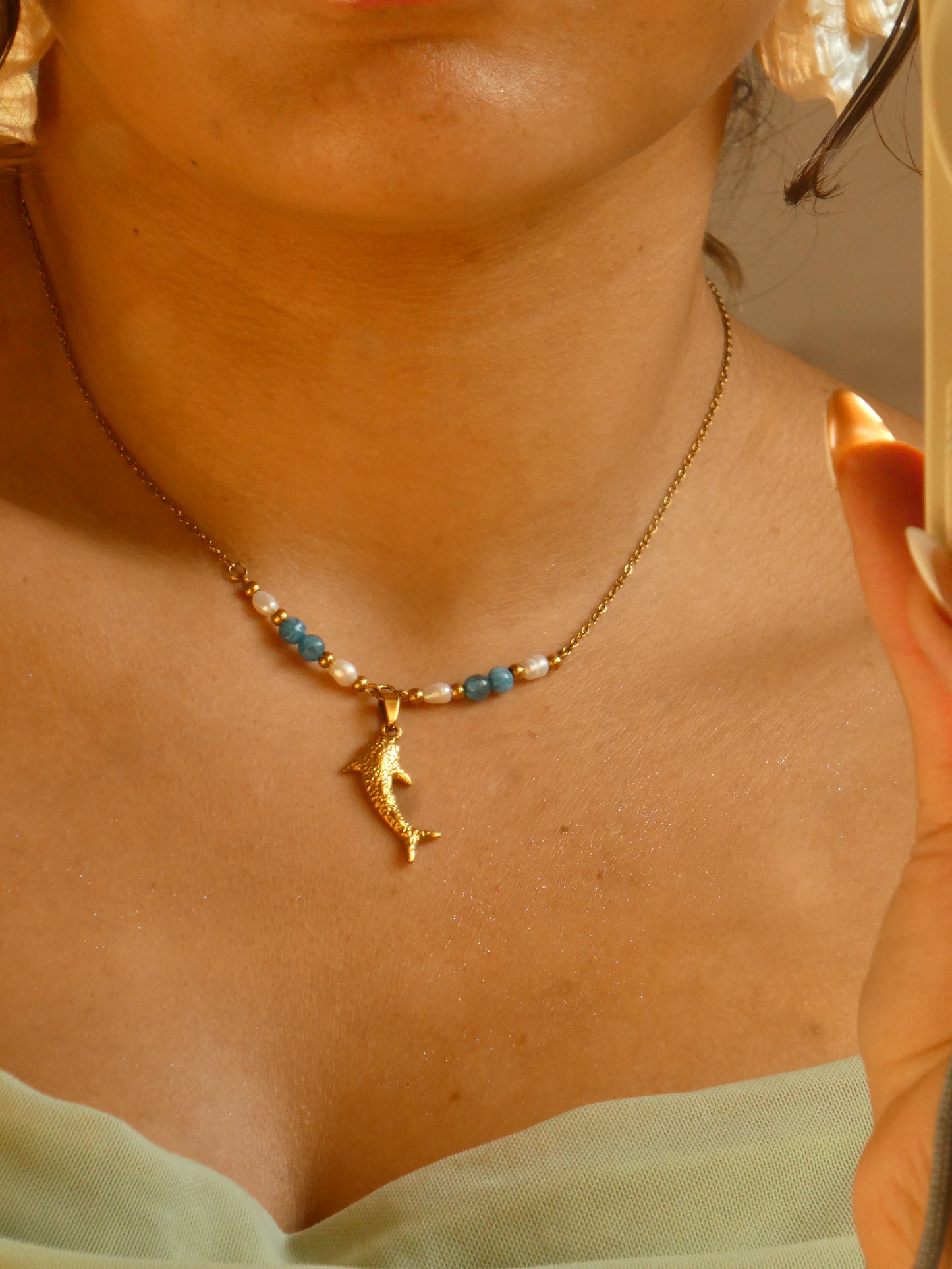 Whale Shark & pearls Necklace | handmade | waterproof | tarnish free | gold & silver