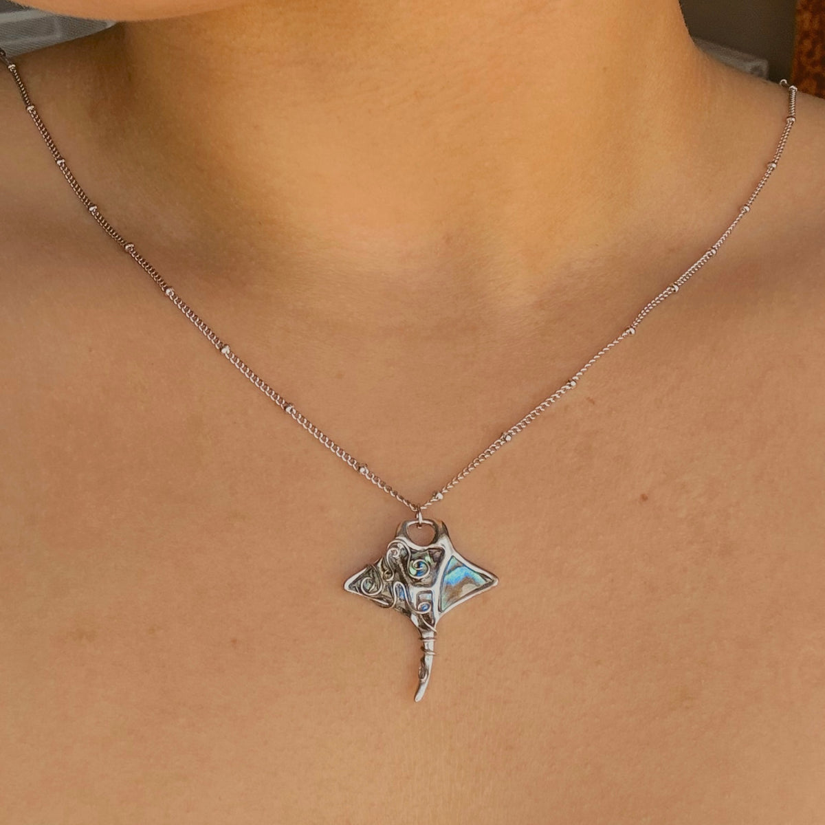 Wrapped abalone manta ray  necklace