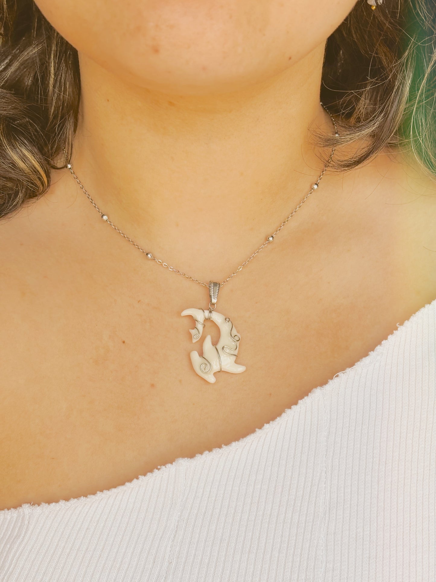 Hand Wrapped bone tooth shark necklace | waterproof | tarnish free | gold & silver