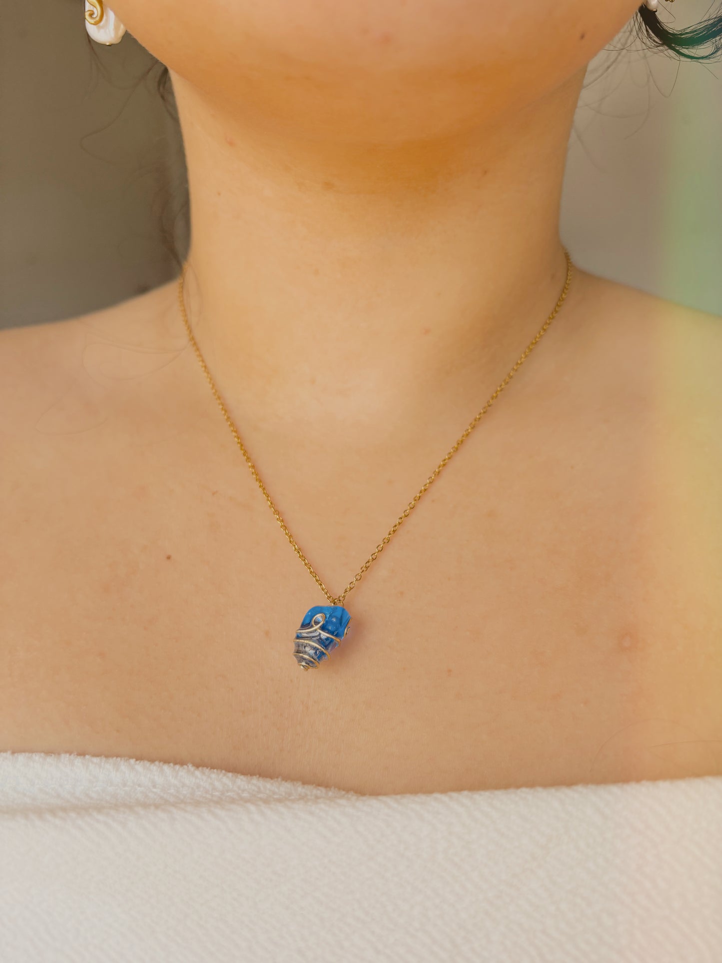 Natural sea glass necklace - handmade and wrapped