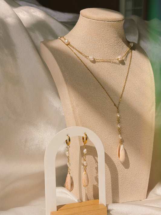 Customisable Seashell & Pearl | earrings & necklace set