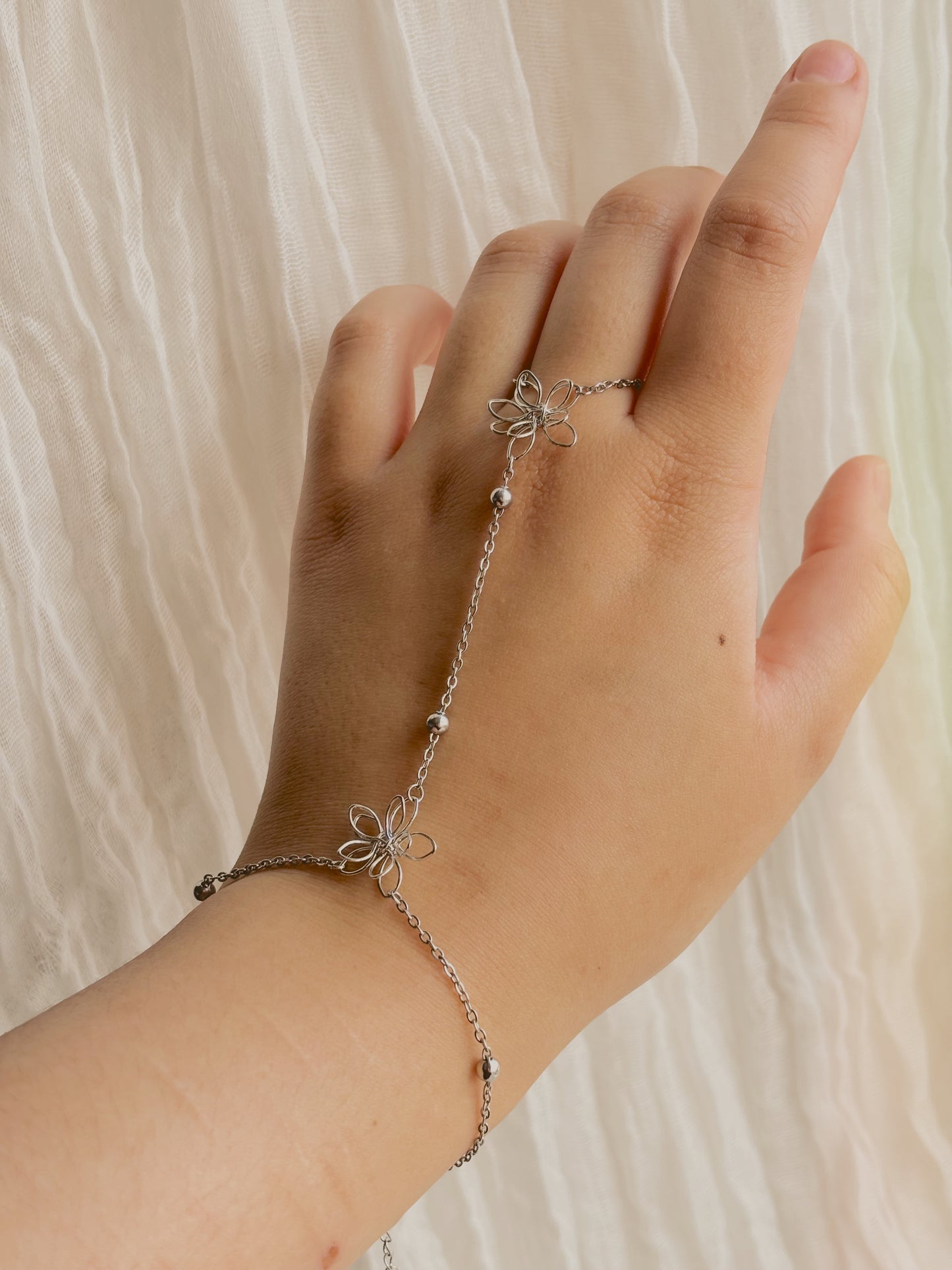 Handmade flower hand chain - tarnish free - gold or silver