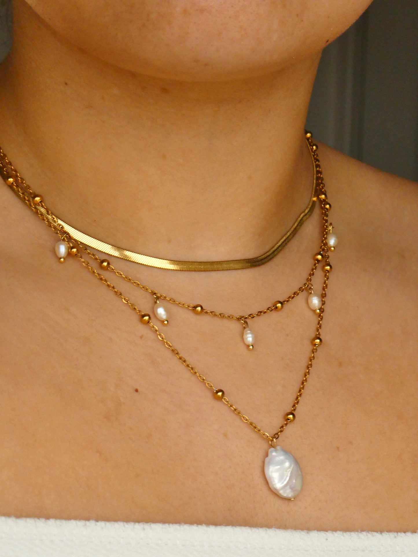 Fresh water pearl necklace set - 3 piece necklace stack