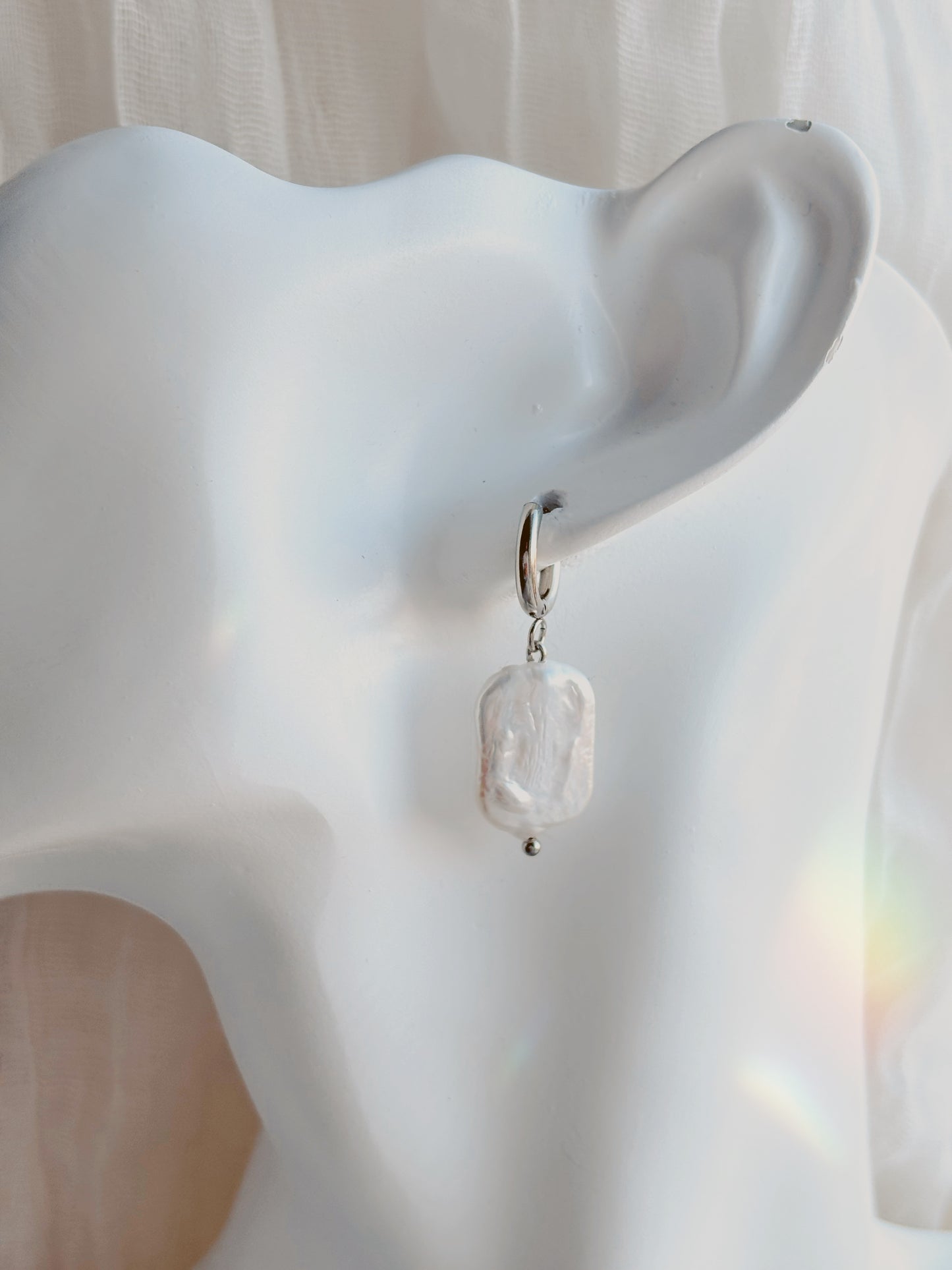 Square shaped Natural freshwater pearl tarnish free earrings - silver or gold