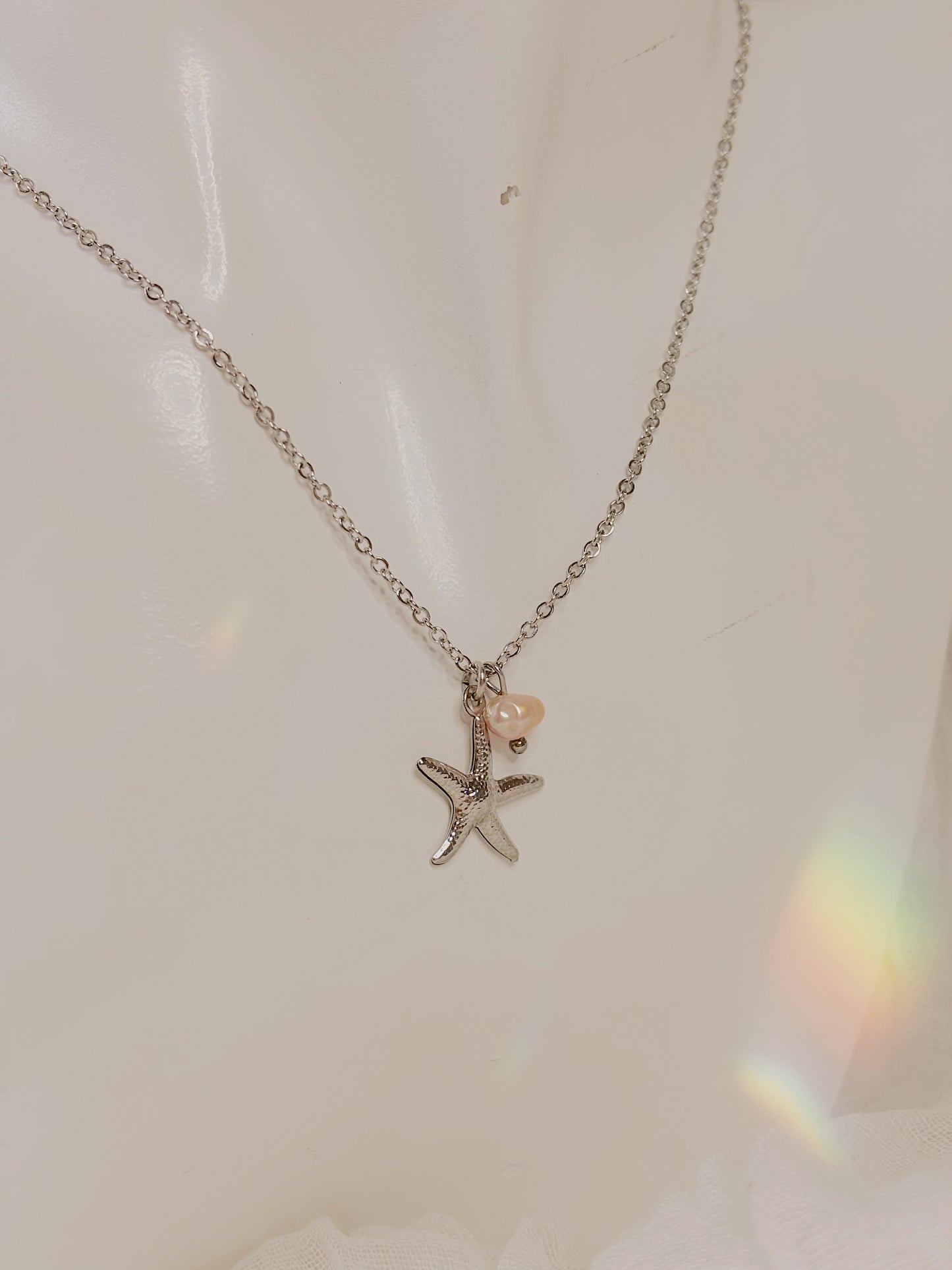 Starfish and pink fresh water pearl necklace