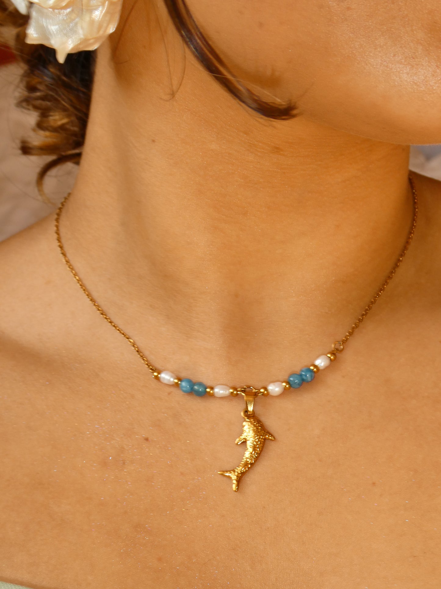 Whale Shark & pearls Necklace | handmade | waterproof | tarnish free | gold & silver