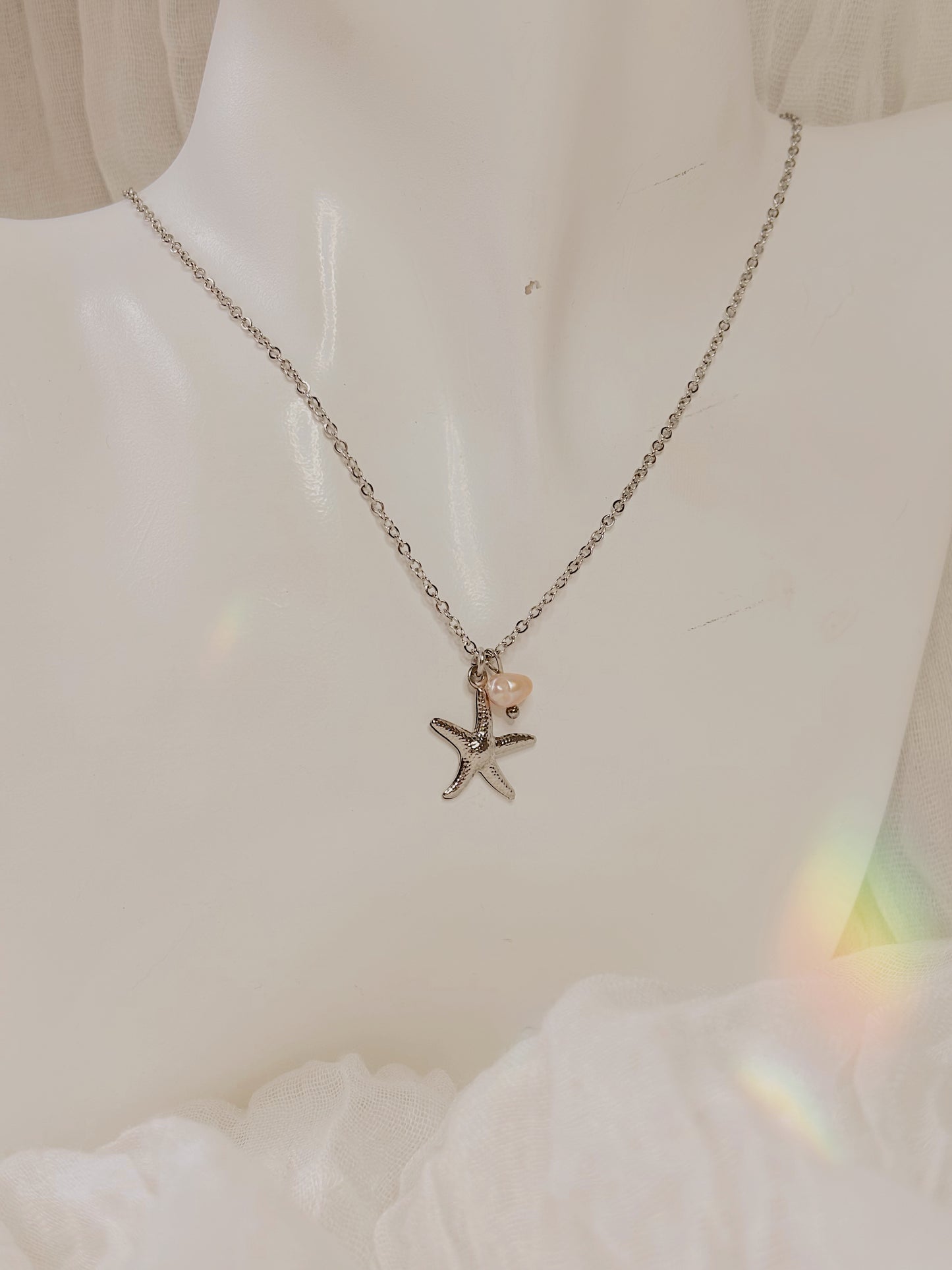 Starfish and pink fresh water pearl necklace
